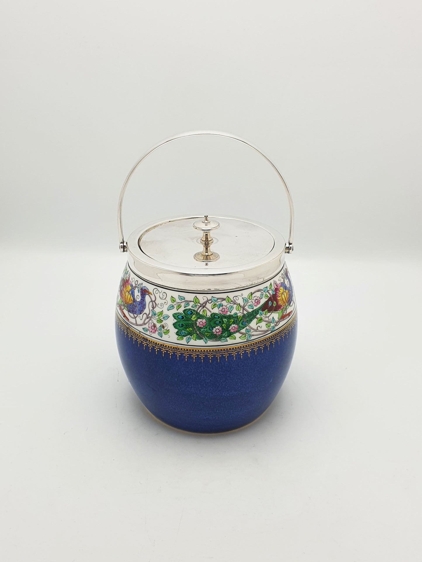 Antique Wedgwood China Biscuit Barrel with Peacock Decoration – circa 1920