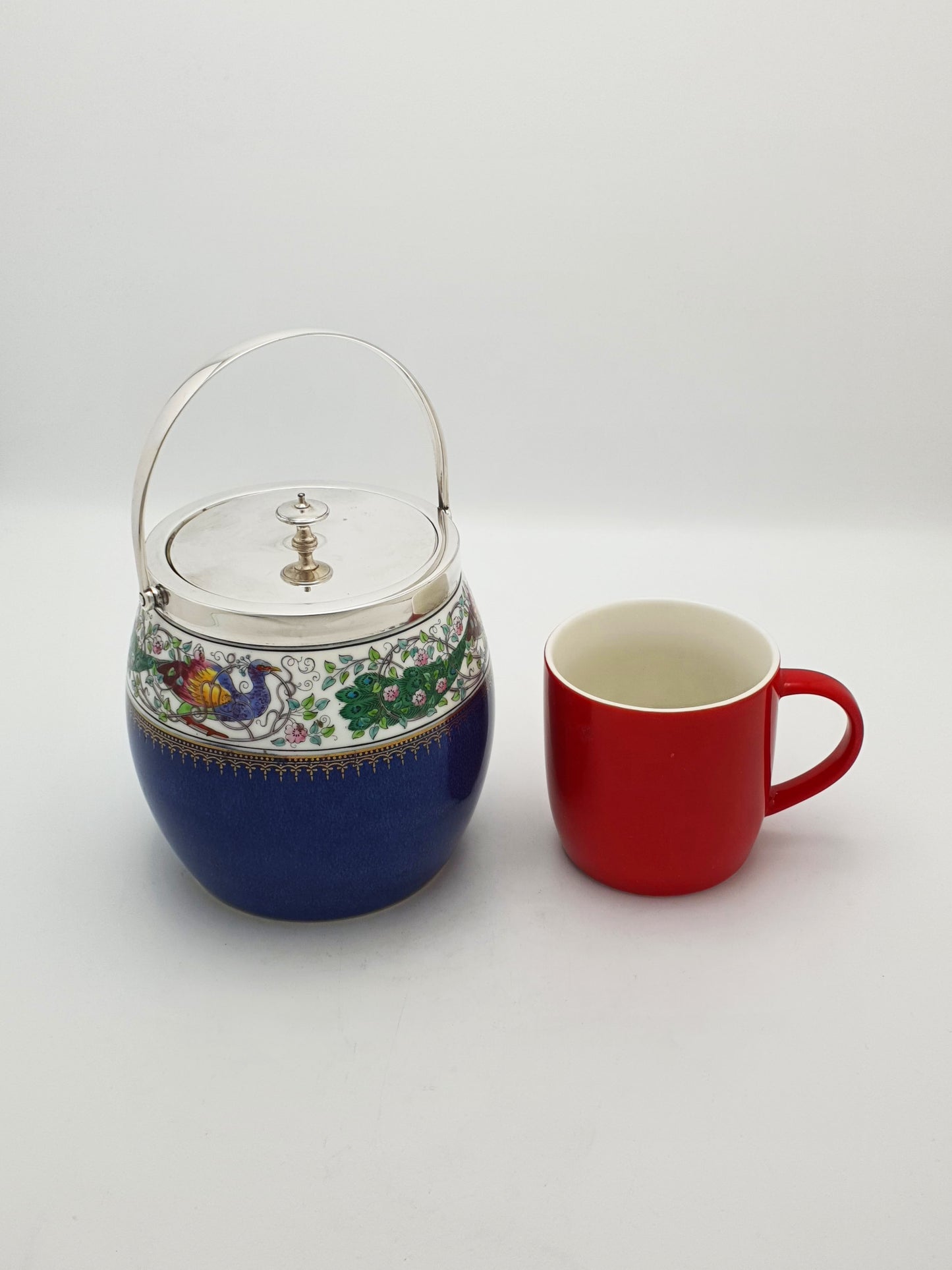 Antique Wedgwood China Biscuit Barrel with Peacock Decoration – circa 1920