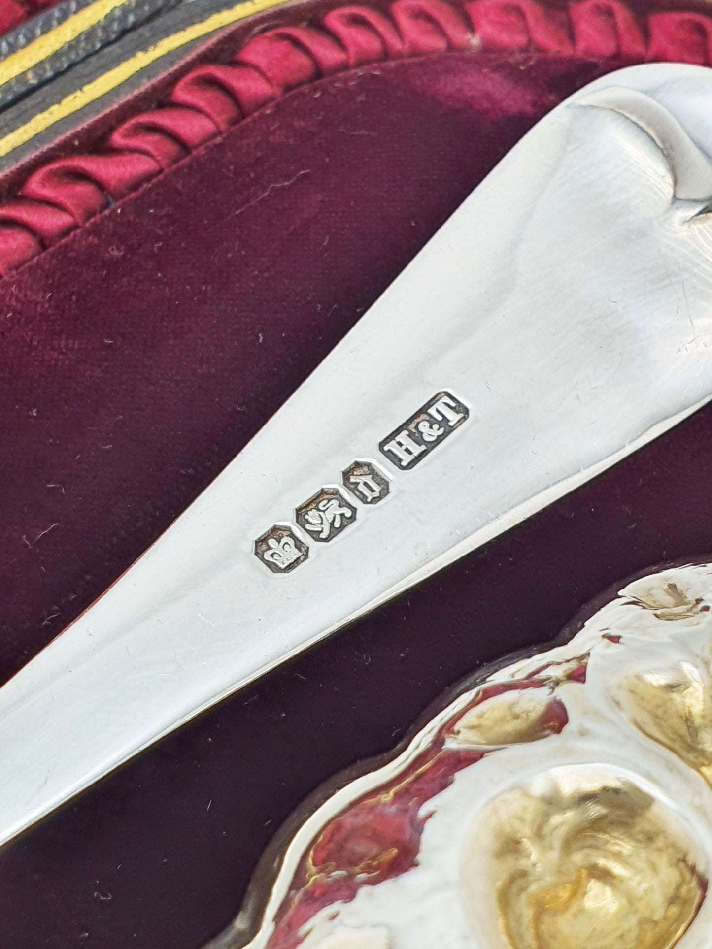 Pair of Antique Victorian Sterling Silver Gilt Berry Spoons with Engraved Handles  - 1896