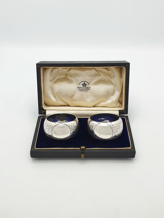 Nice Pair of Antique George V Sterling Silver Napkin Rings - 1911
