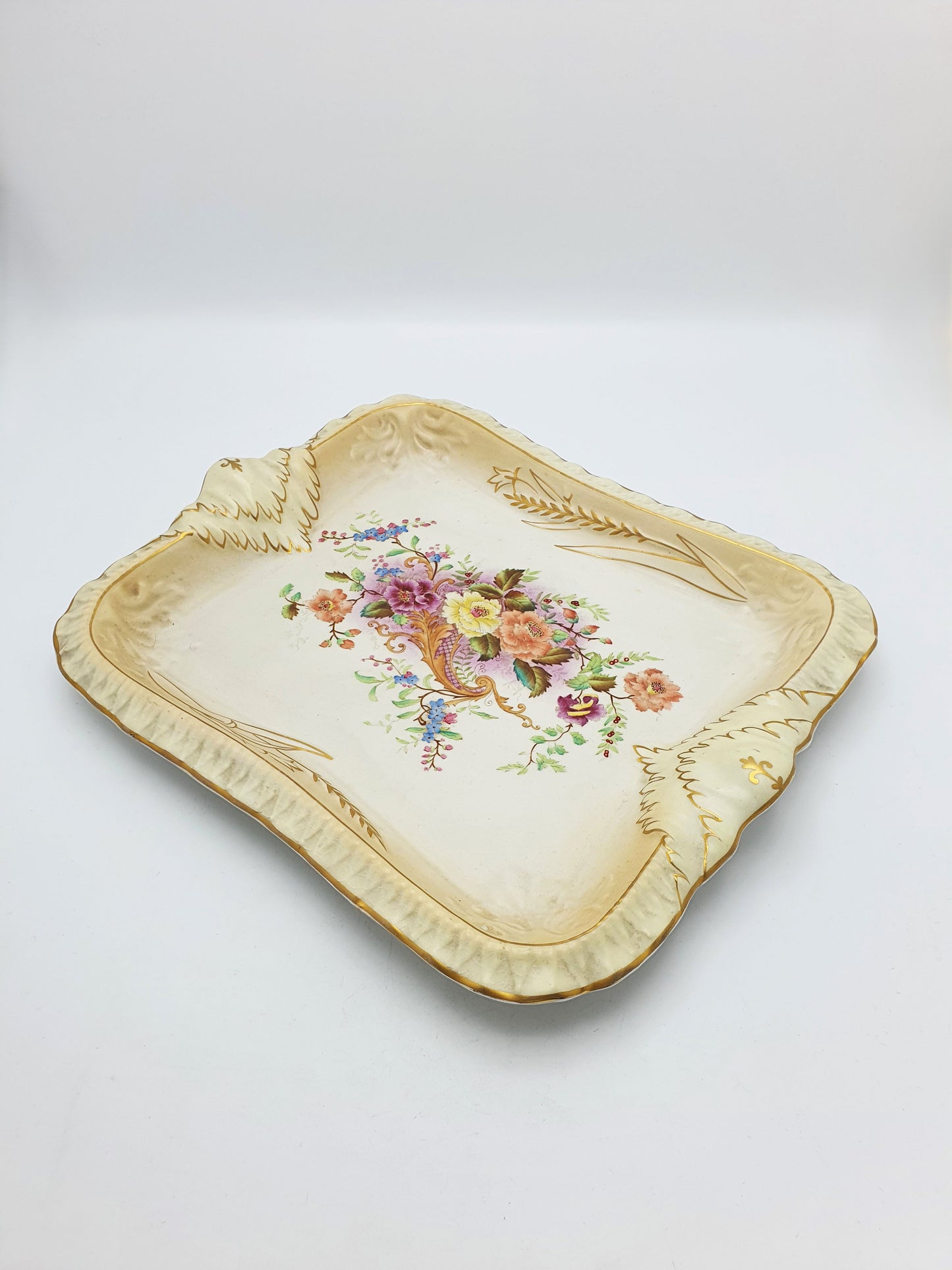 Lovely Antique Carlton Ware Floral & Gilt Rectangular Serving Tray - 1896