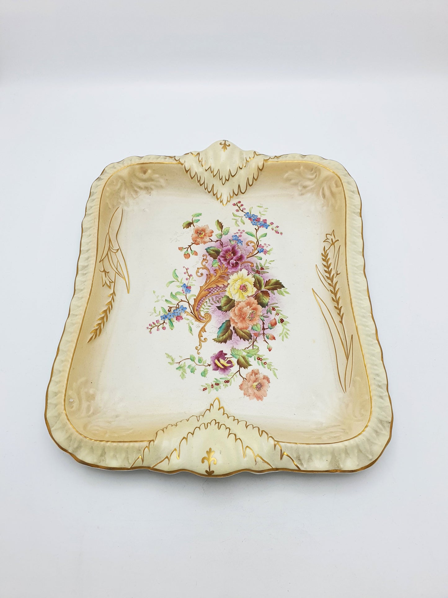 Lovely Antique Carlton Ware Floral & Gilt Rectangular Serving Tray - 1896