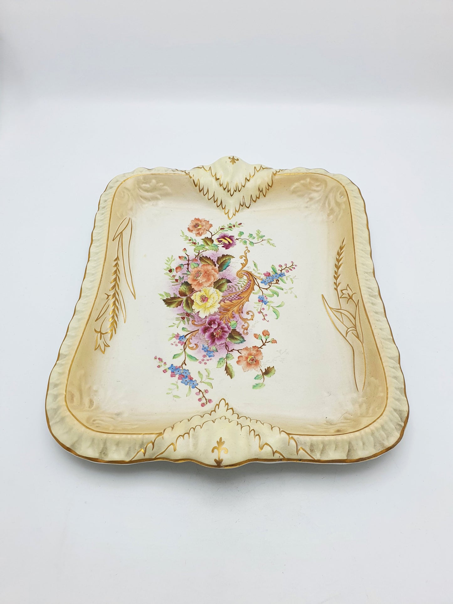 Lovely Antique Carlton Ware Floral & Gilt Rectangular Serving Tray - 1896