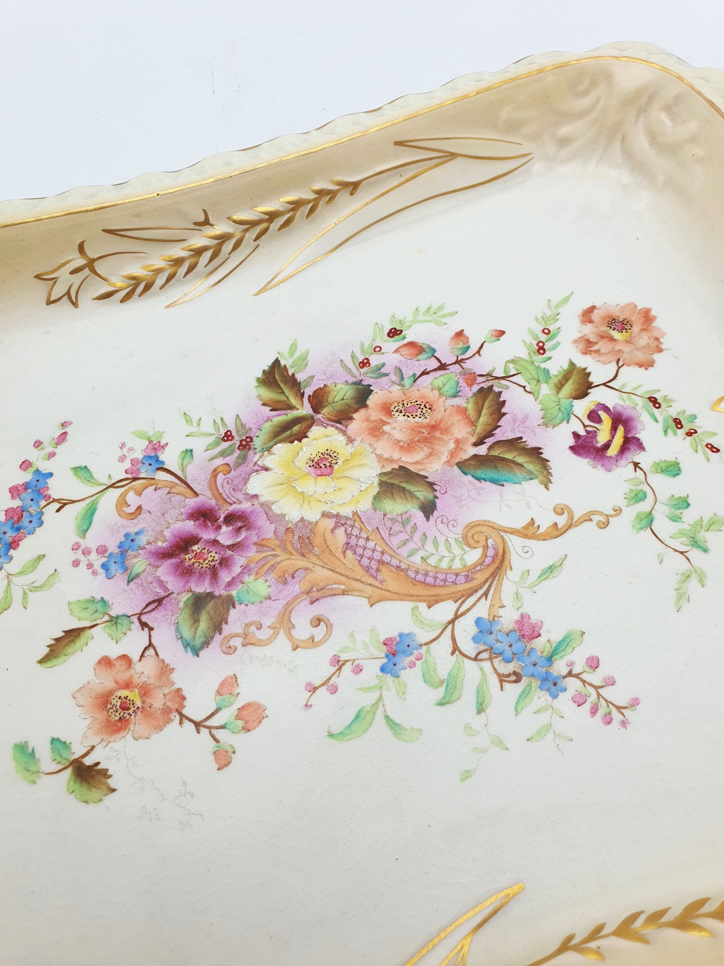 Lovely Antique Carlton Ware Floral & Gilt Rectangular Serving Tray - 1896
