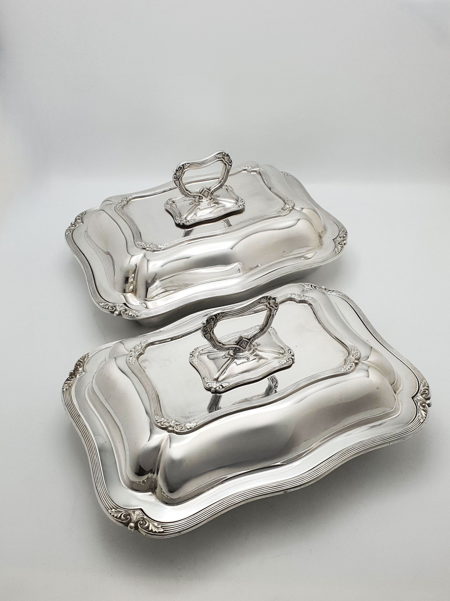 Pair of Fabulous Antique Edwardian Entrée Dishes with Rococo Borders – circa 1905