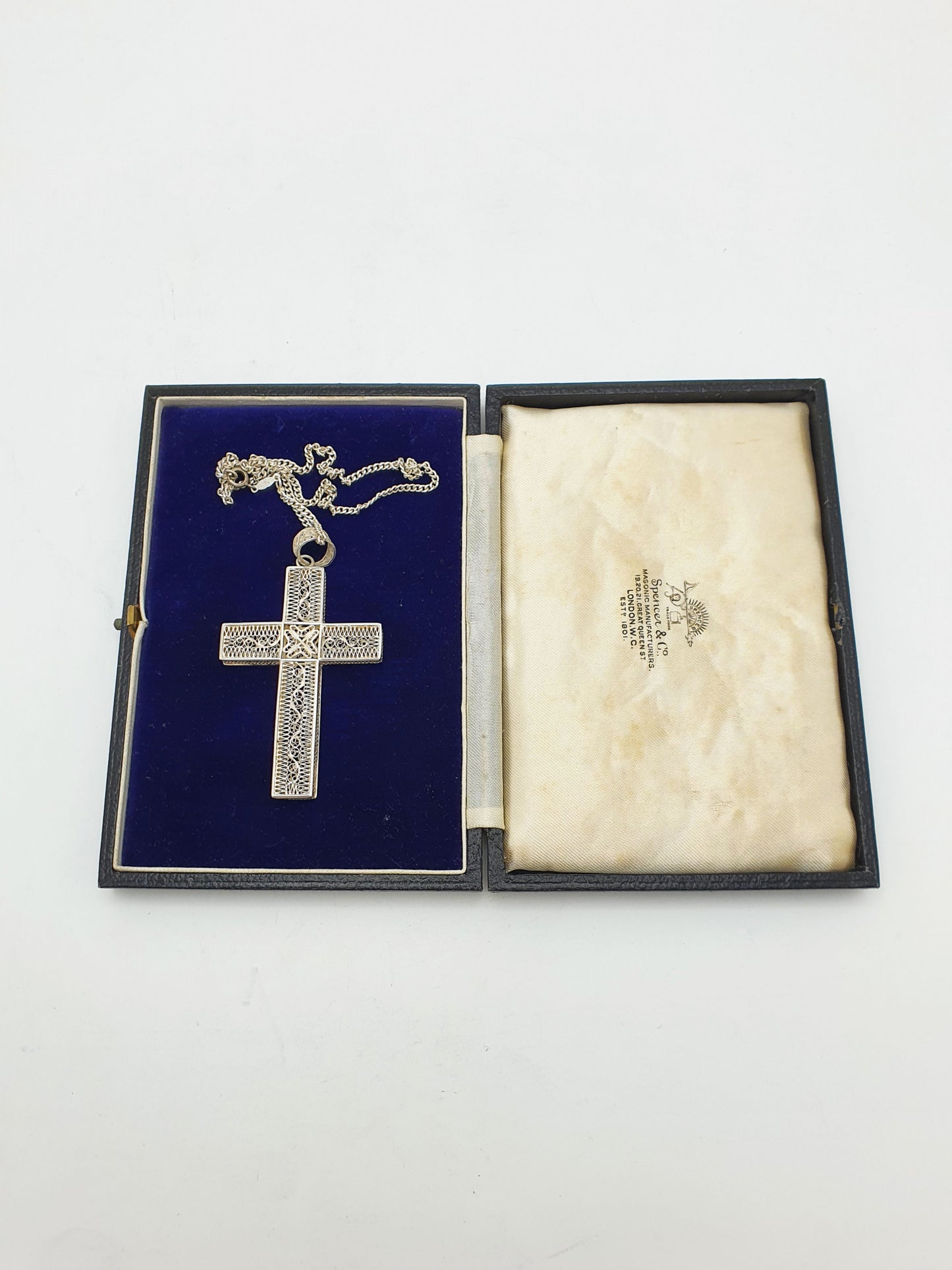 Lovely Antique Silver Filigree Cross Pendant Necklace – circa 1900