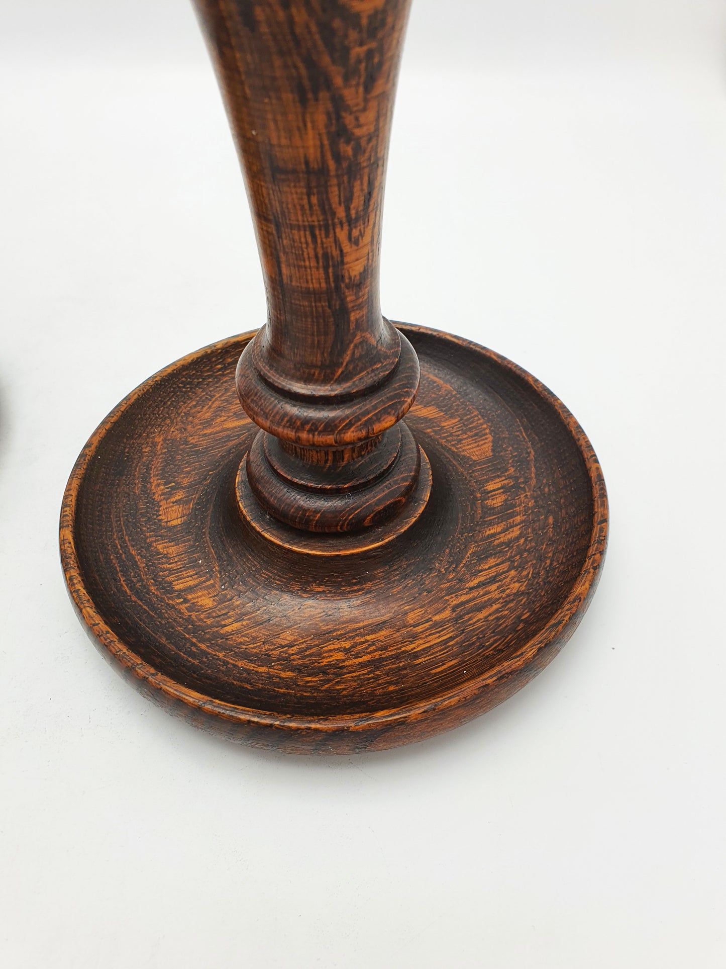 Lovely Pair of Turned Oak and Brass Candlesticks – circa 1920