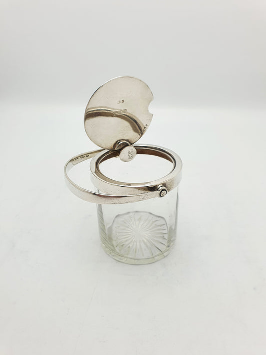 Nice Antique Sterling Silver and Cut Glass Condiment Jar - 1924