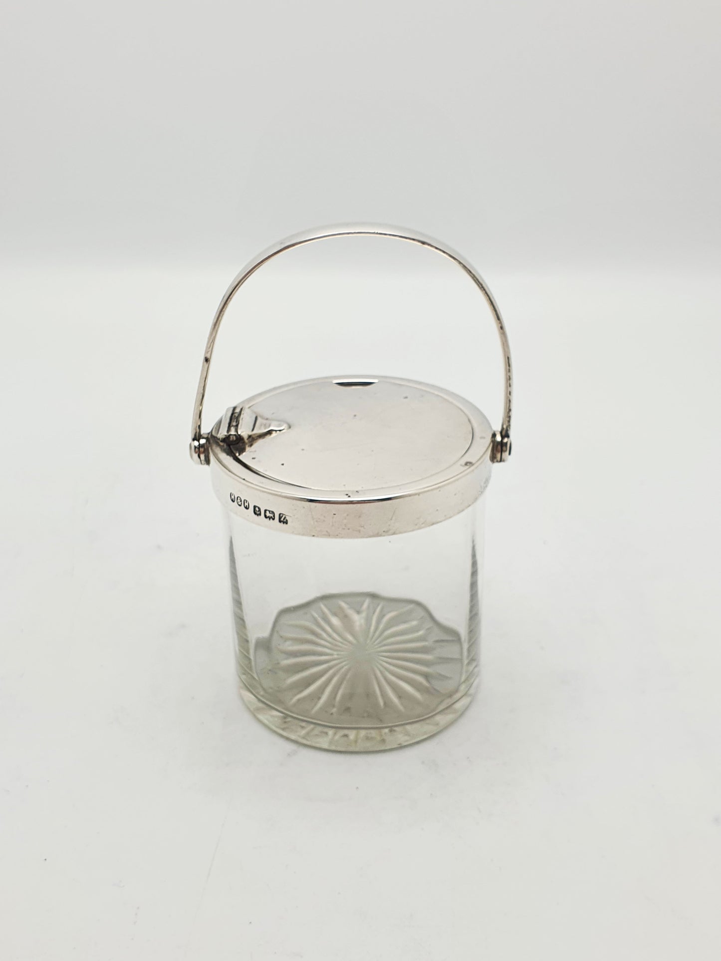 Nice Antique Sterling Silver and Cut Glass Condiment Jar - 1924