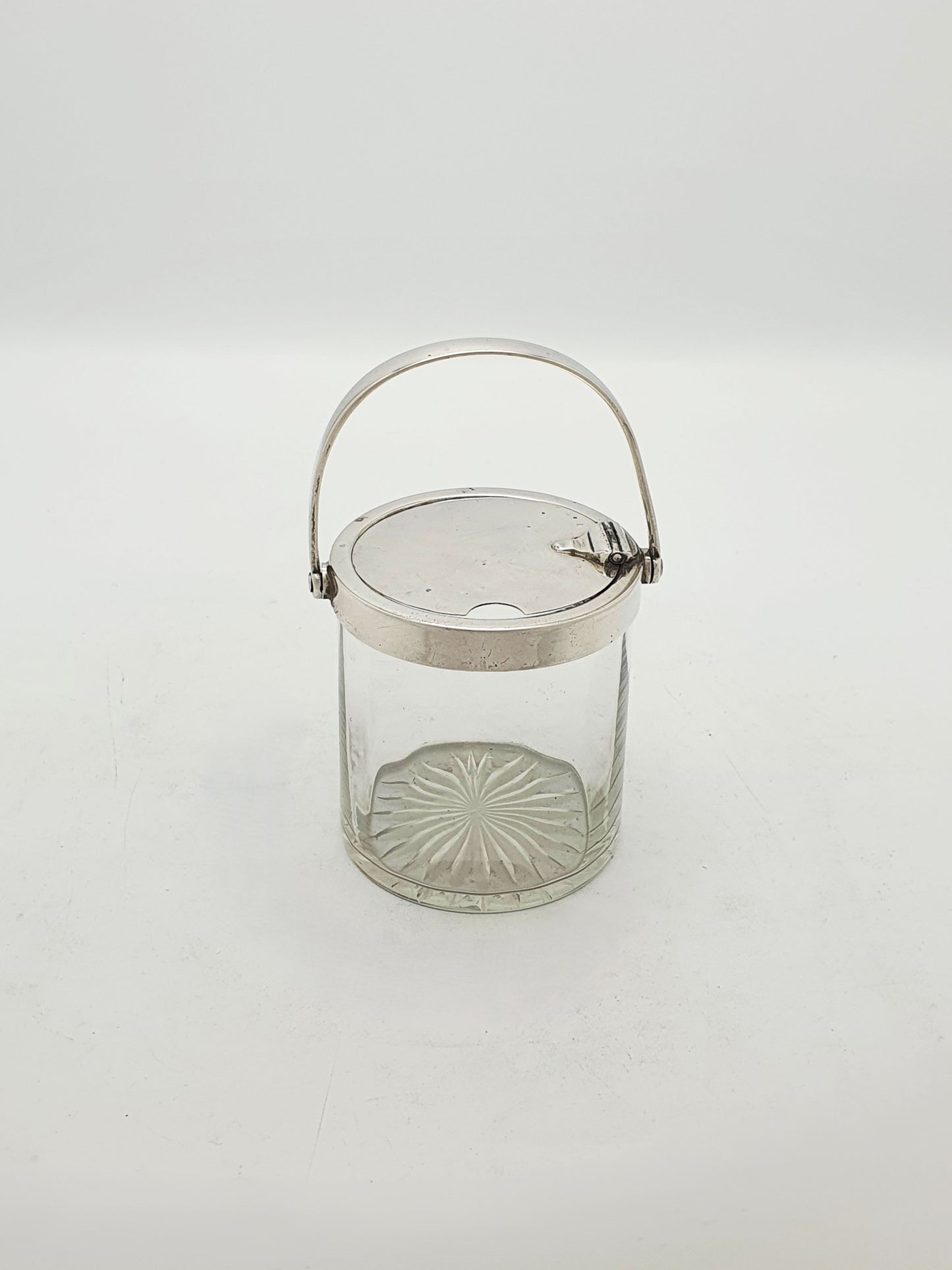 Nice Antique Sterling Silver and Cut Glass Condiment Jar - 1924