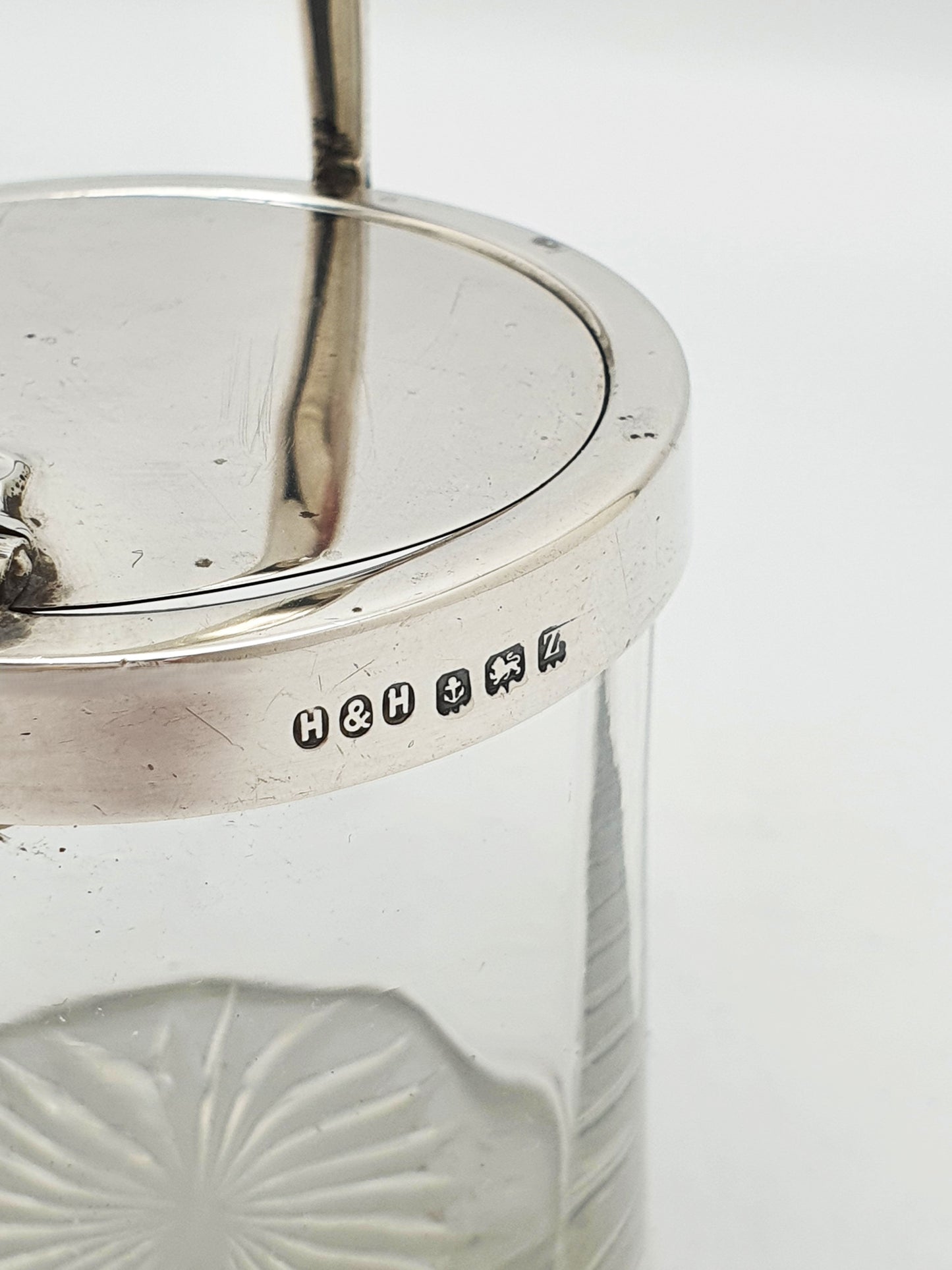 Nice Antique Sterling Silver and Cut Glass Condiment Jar - 1924