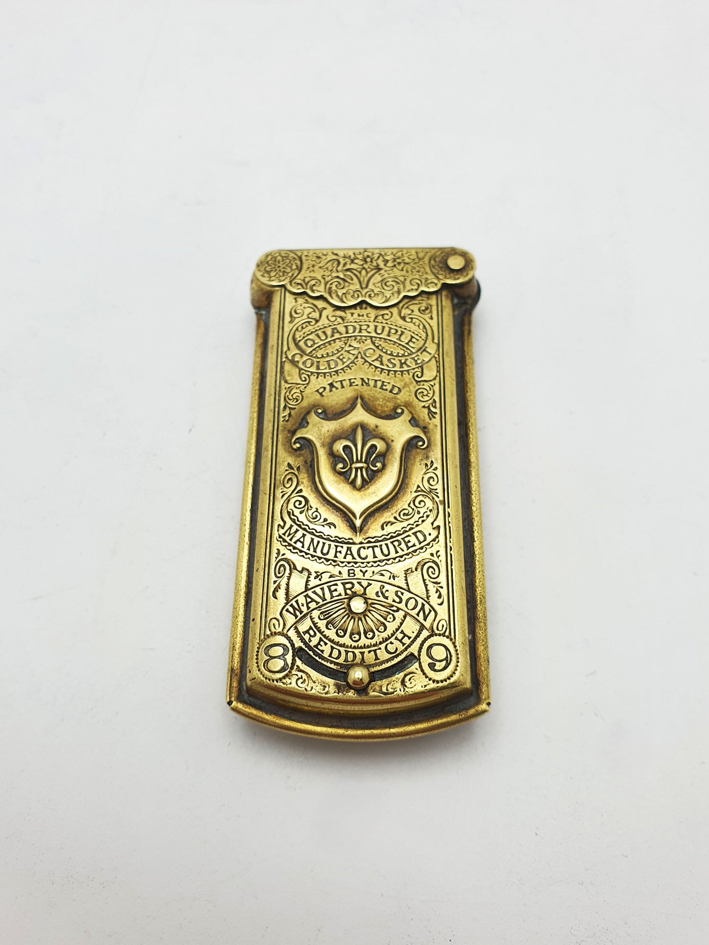 Antique Victorian Brass “Quadruble Golden Casket” Needle Case – circa 1890