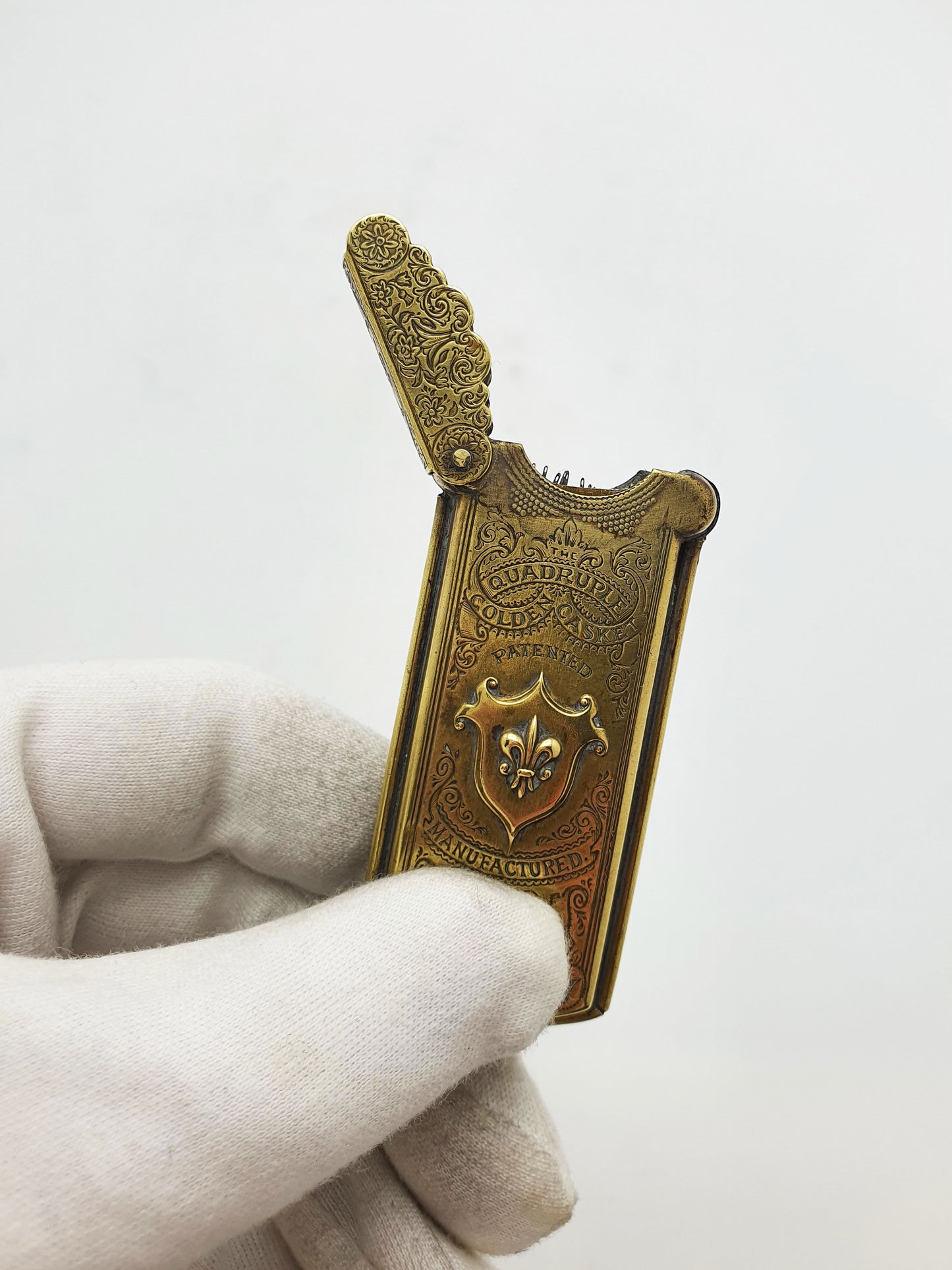 Antique Victorian Brass “Quadruble Golden Casket” Needle Case – circa 1890