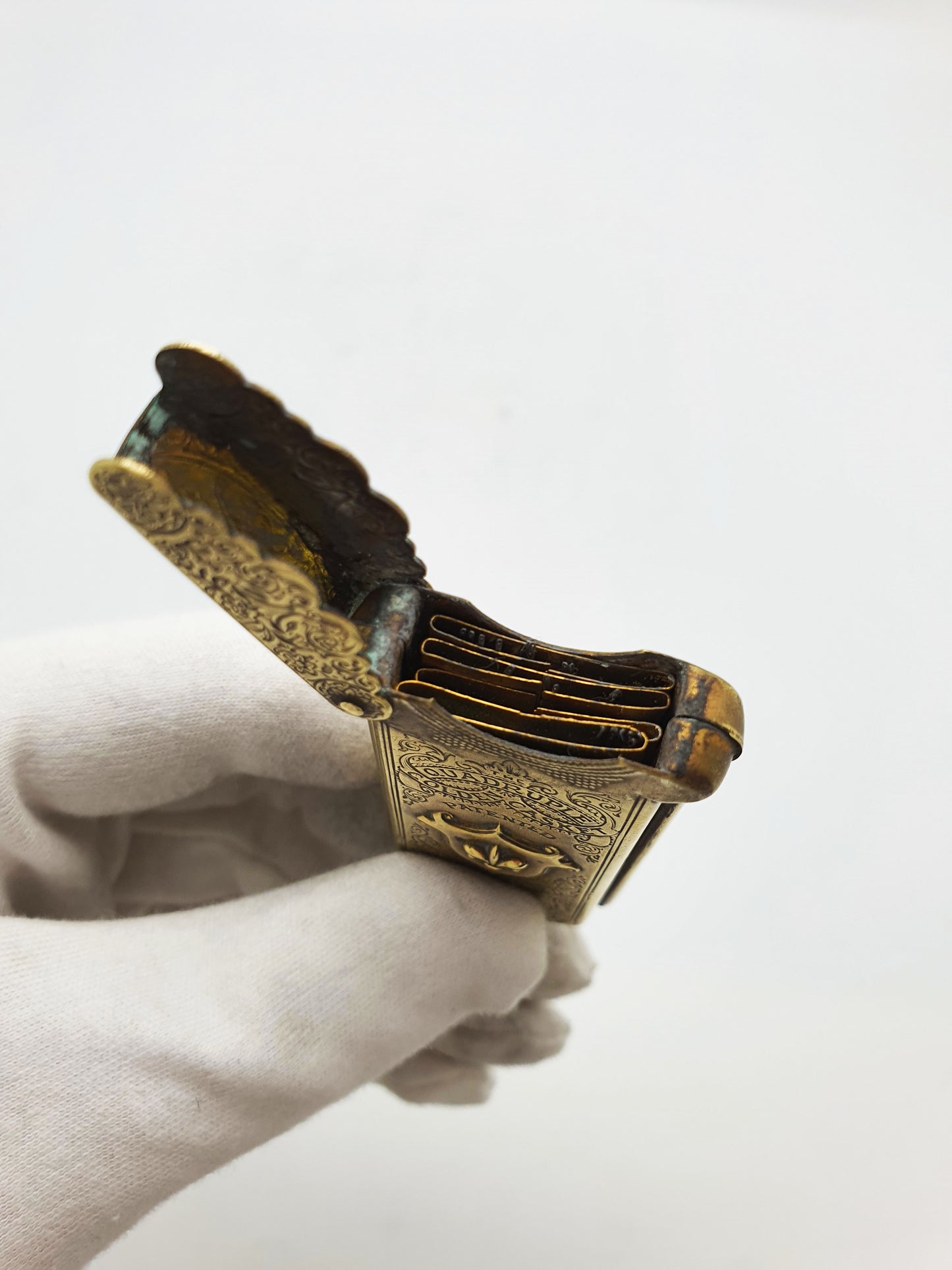 Antique Victorian Brass “Quadruble Golden Casket” Needle Case – circa 1890