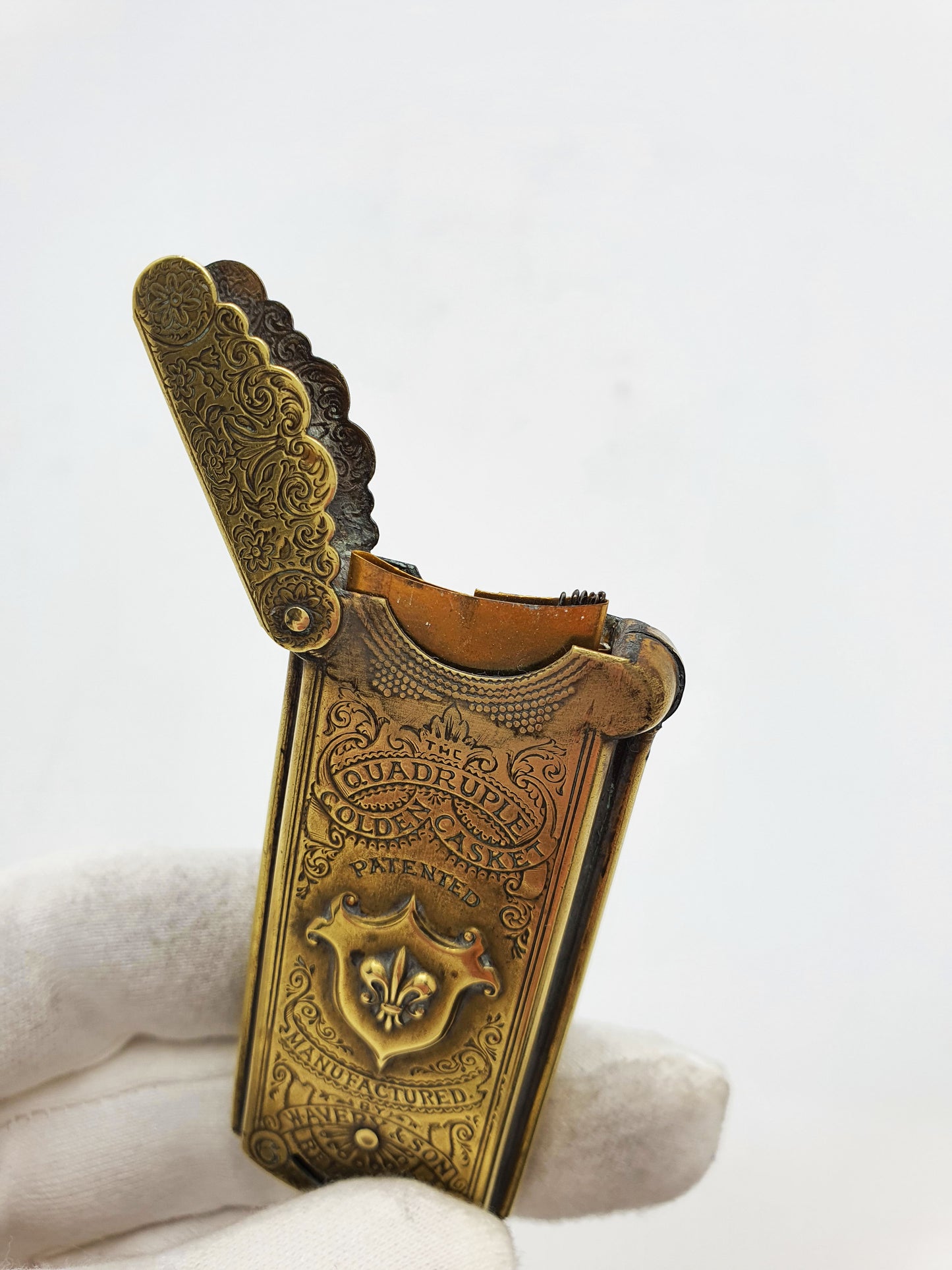 Antique Victorian Brass “Quadruble Golden Casket” Needle Case – circa 1890