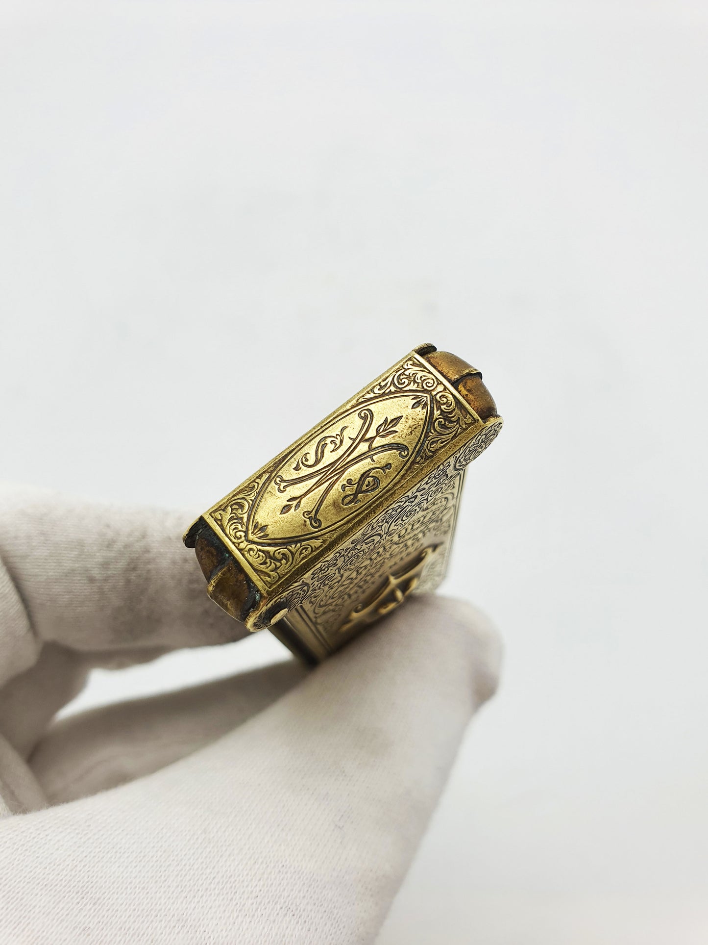 Antique Victorian Brass “Quadruble Golden Casket” Needle Case – circa 1890