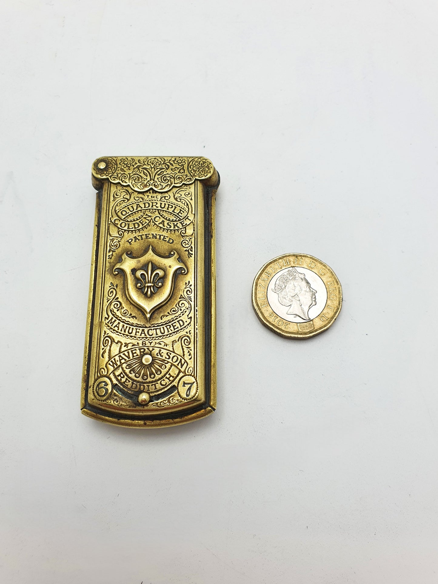 Antique Victorian Brass “Quadruble Golden Casket” Needle Case – circa 1890