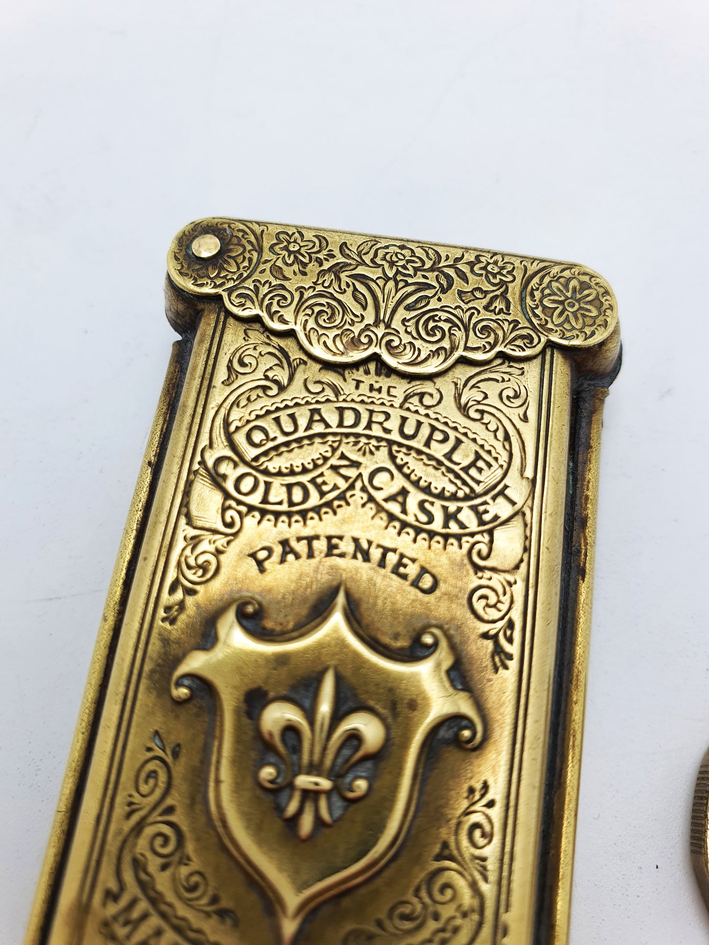 Antique Victorian Brass “Quadruble Golden Casket” Needle Case – circa 1890
