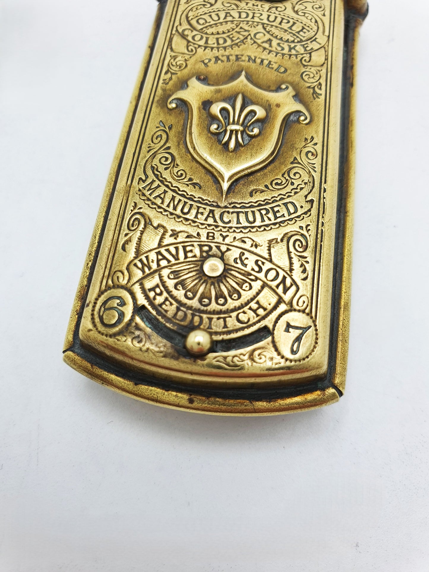 Antique Victorian Brass “Quadruble Golden Casket” Needle Case – circa 1890