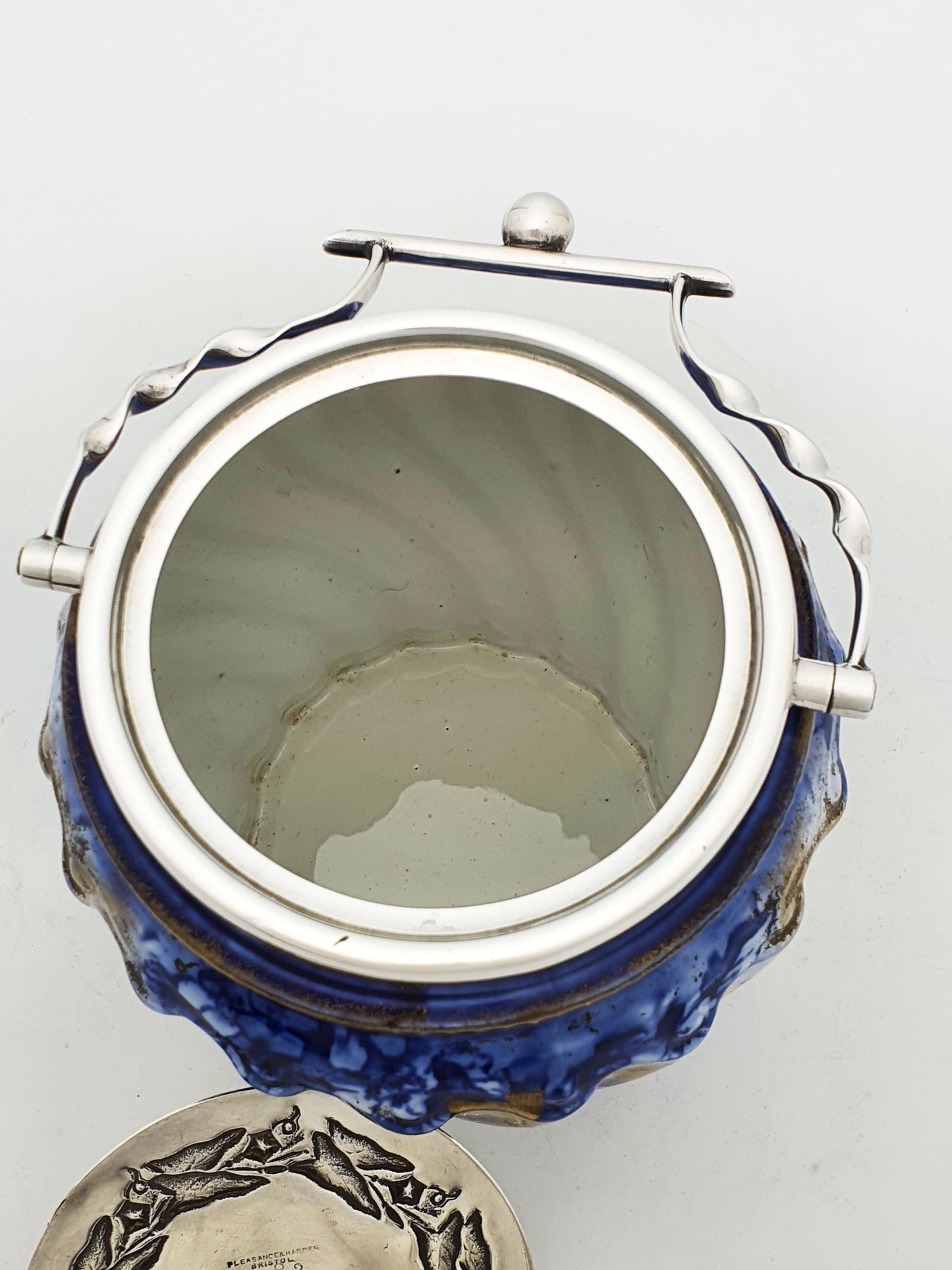 Lovely Antique Edwardian Flow Blue & White Biscuit Barrel – circa 1905