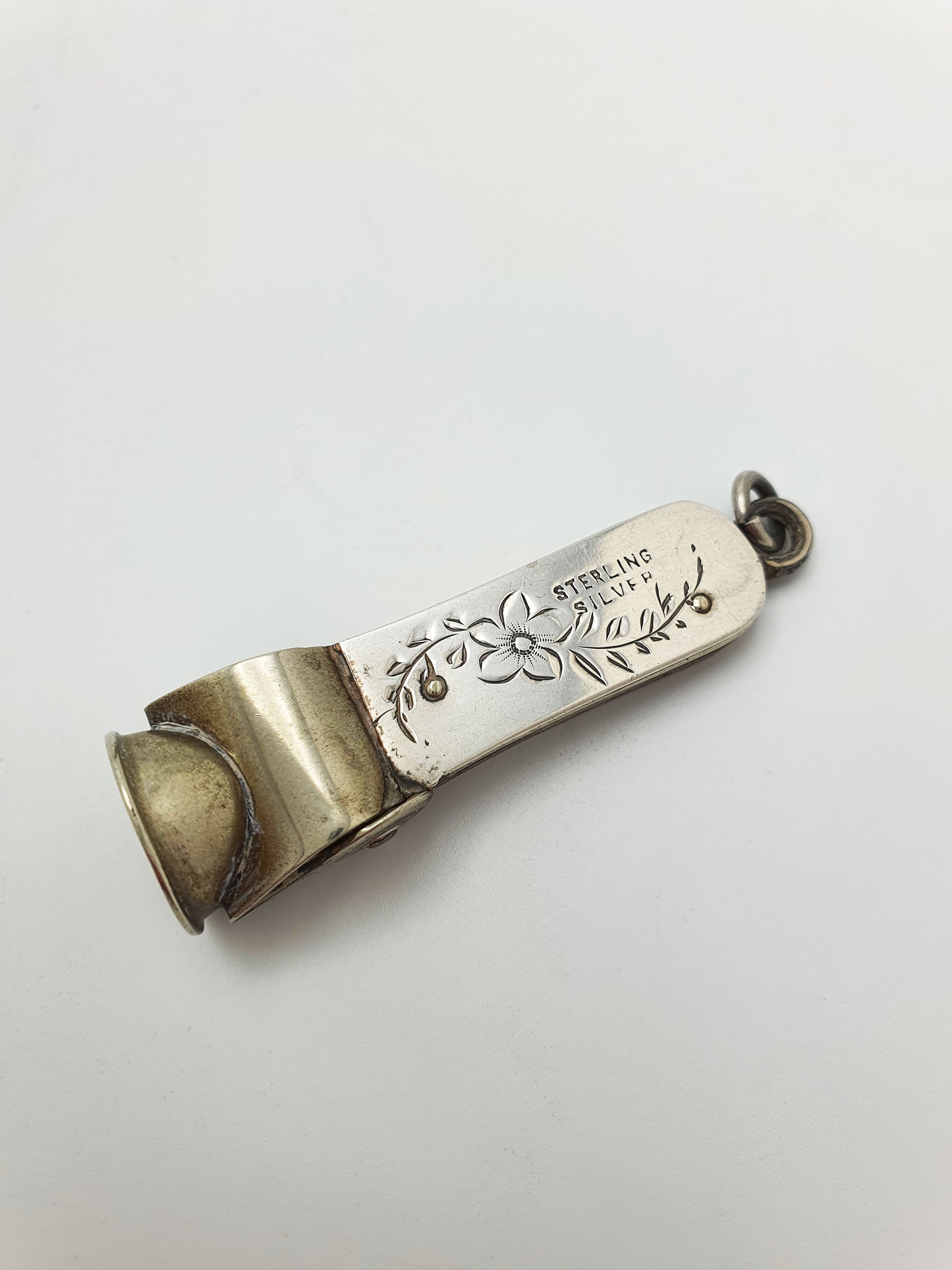 Nice Small Antique Sterling Silver Floral-Engraved Cigar Cutter – circa 1900