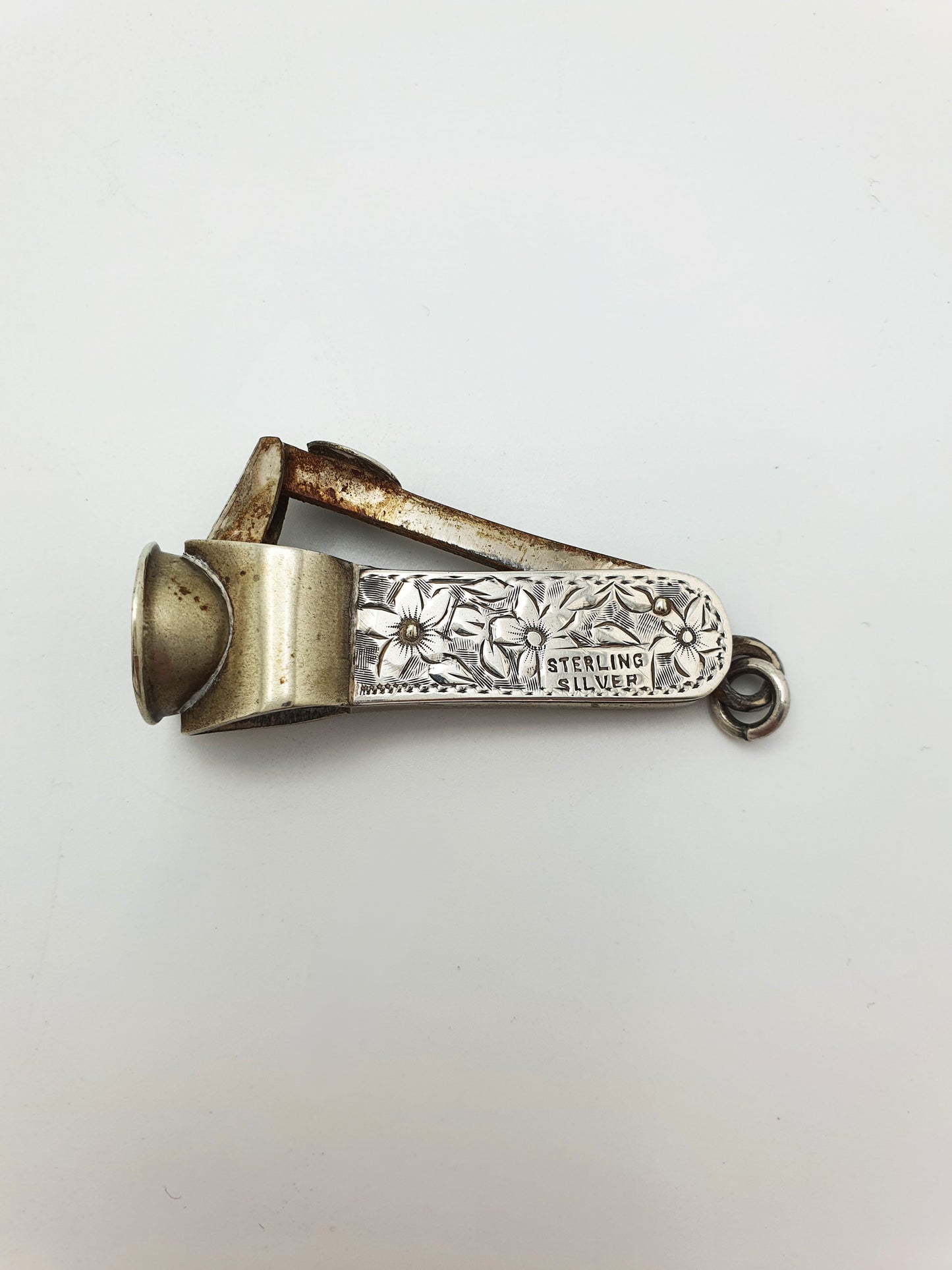 Nice Small Antique Sterling Silver Floral-Engraved Cigar Cutter – circa 1900
