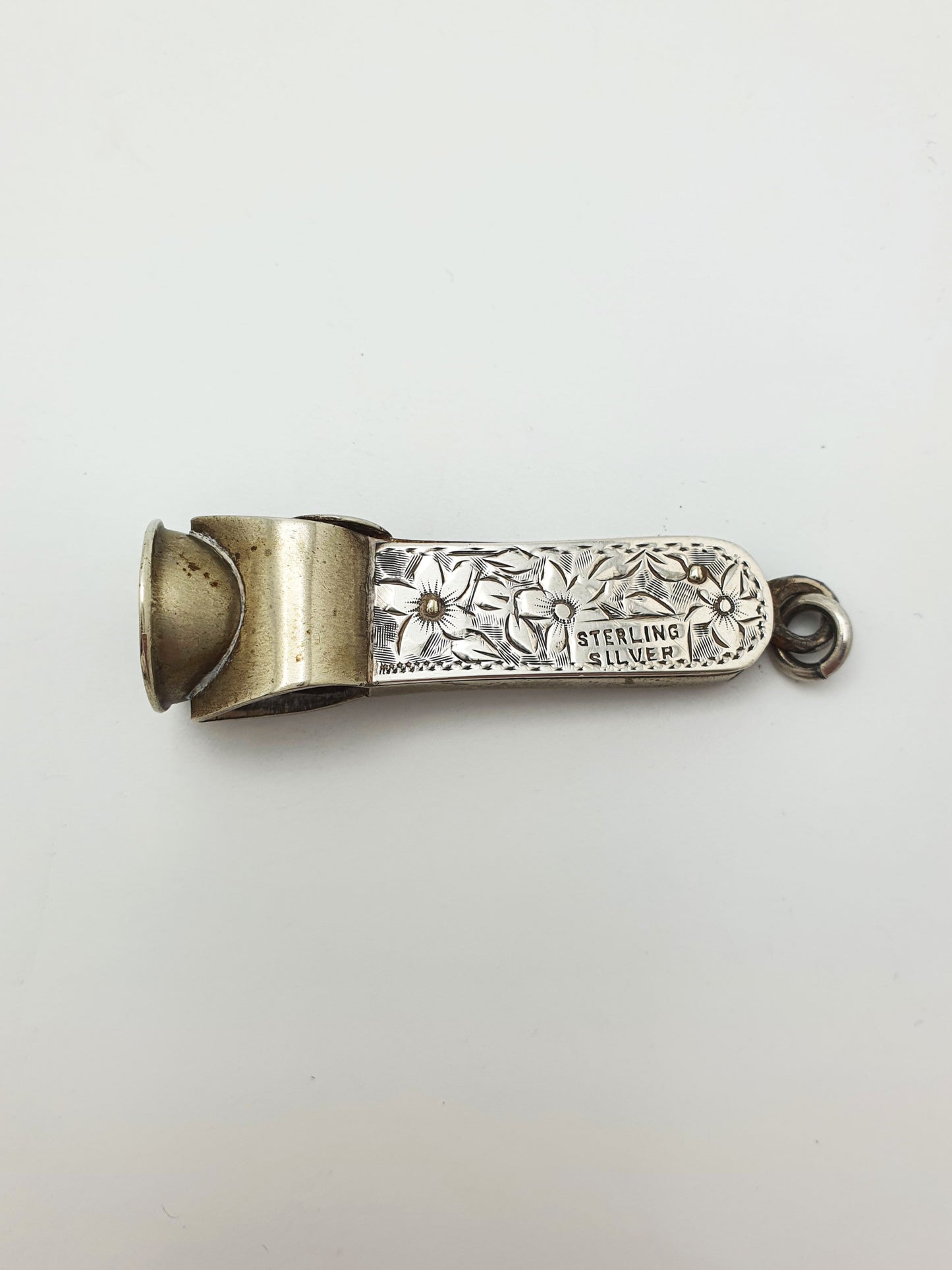 Nice Small Antique Sterling Silver Floral-Engraved Cigar Cutter – circa 1900