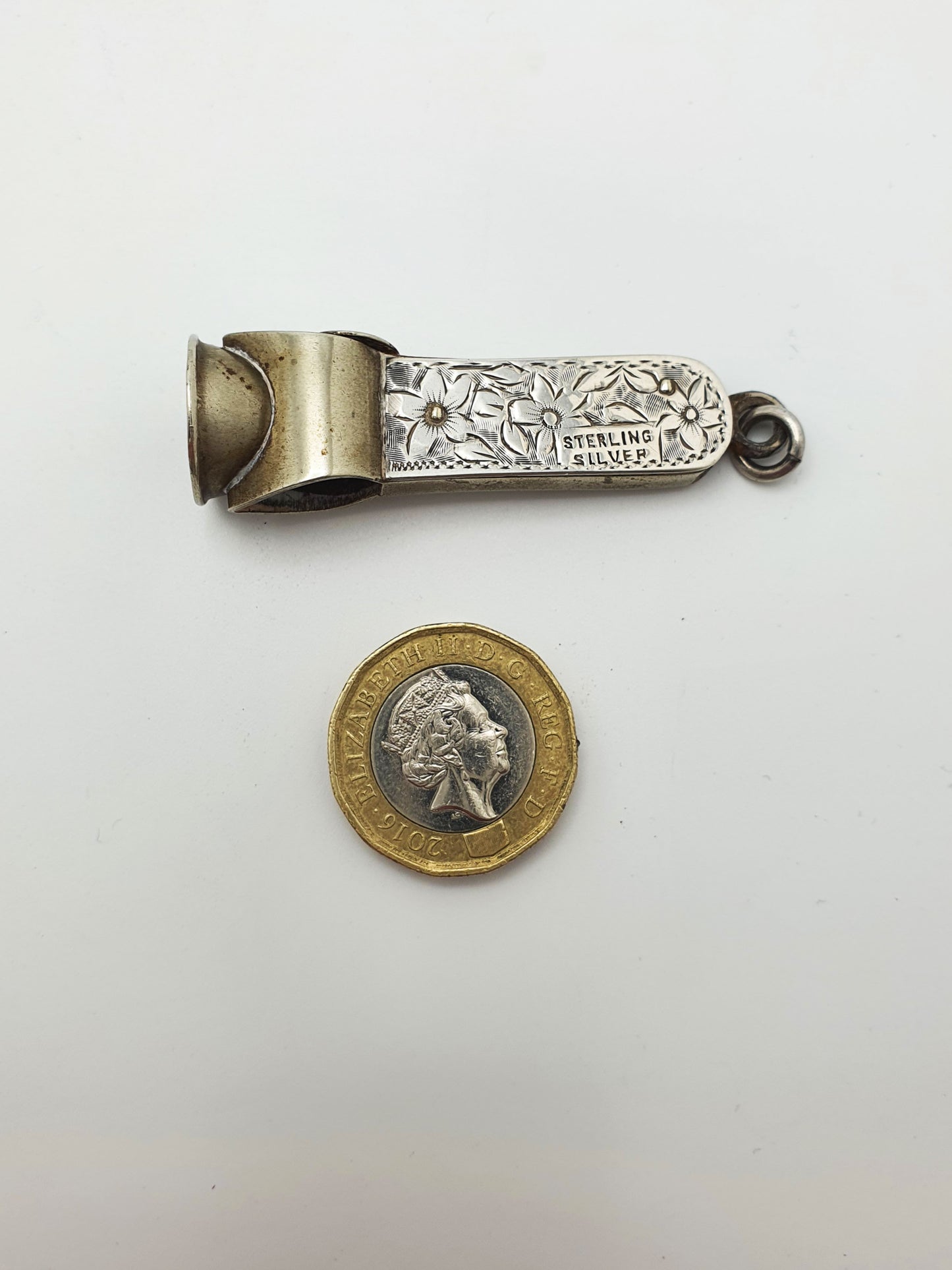 Nice Small Antique Sterling Silver Floral-Engraved Cigar Cutter – circa 1900