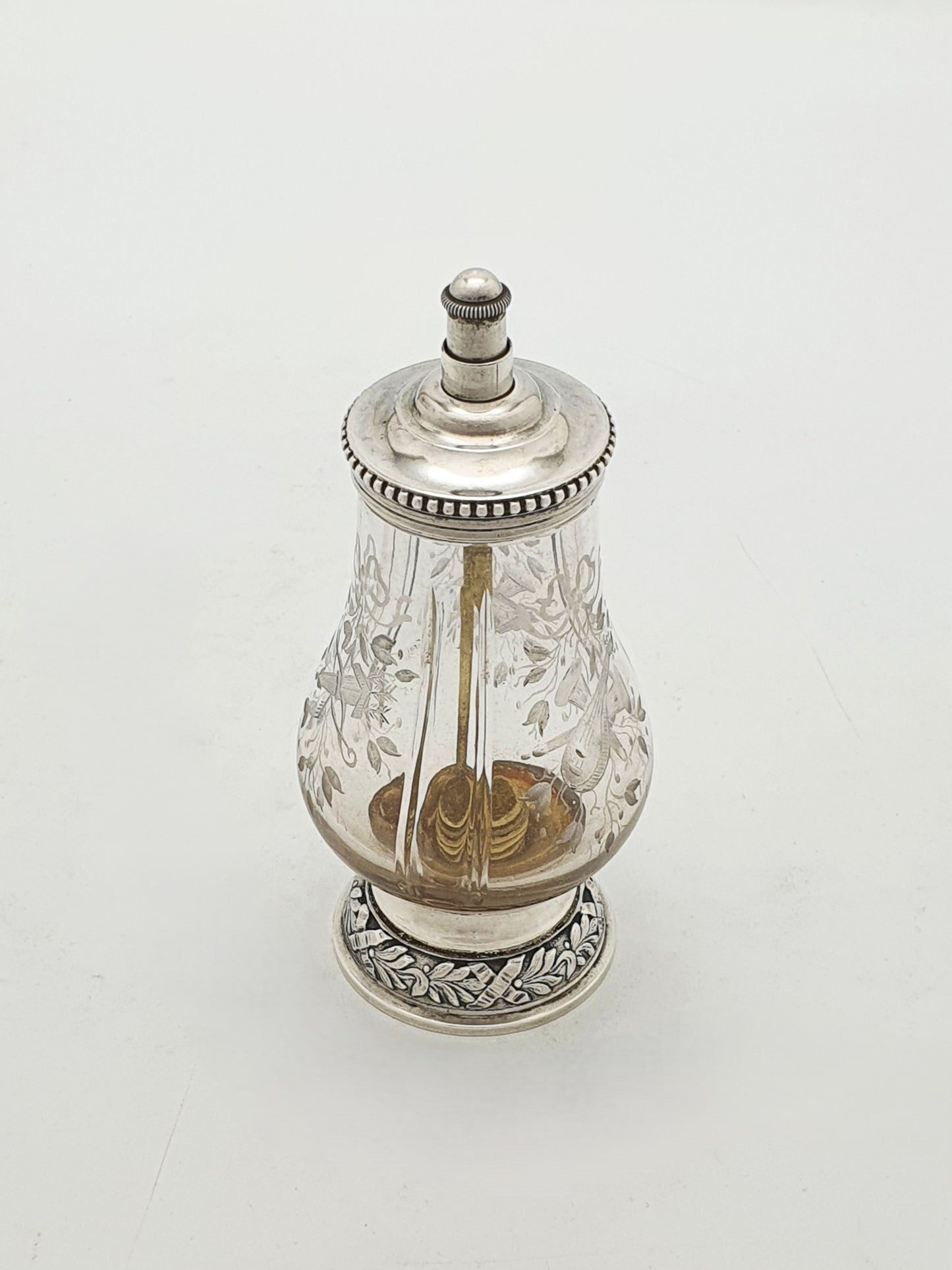 French Silver Mounted Etched Glass Push-Top Salt Cellar – circa 1920