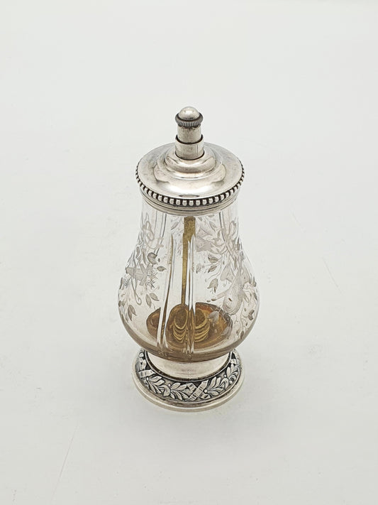 French Silver Mounted Etched Glass Push-Top Salt Cellar – circa 1920