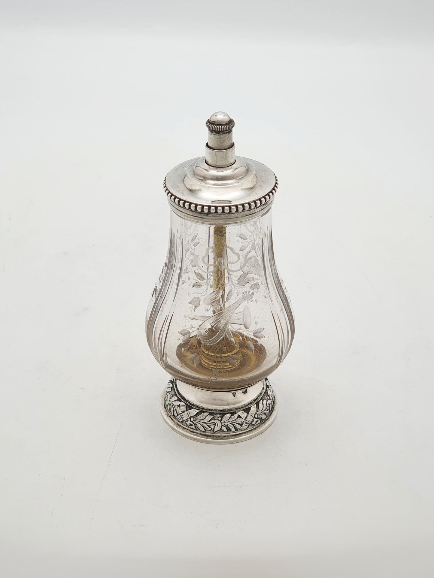 French Silver Mounted Etched Glass Push-Top Salt Cellar – circa 1920