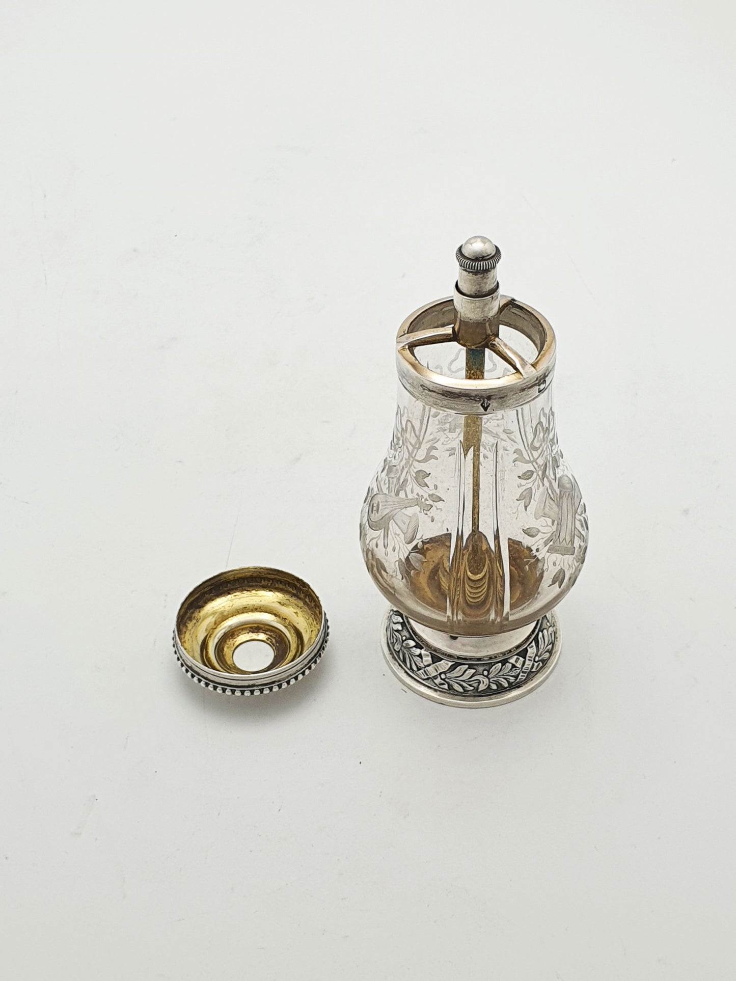 French Silver Mounted Etched Glass Push-Top Salt Cellar – circa 1920