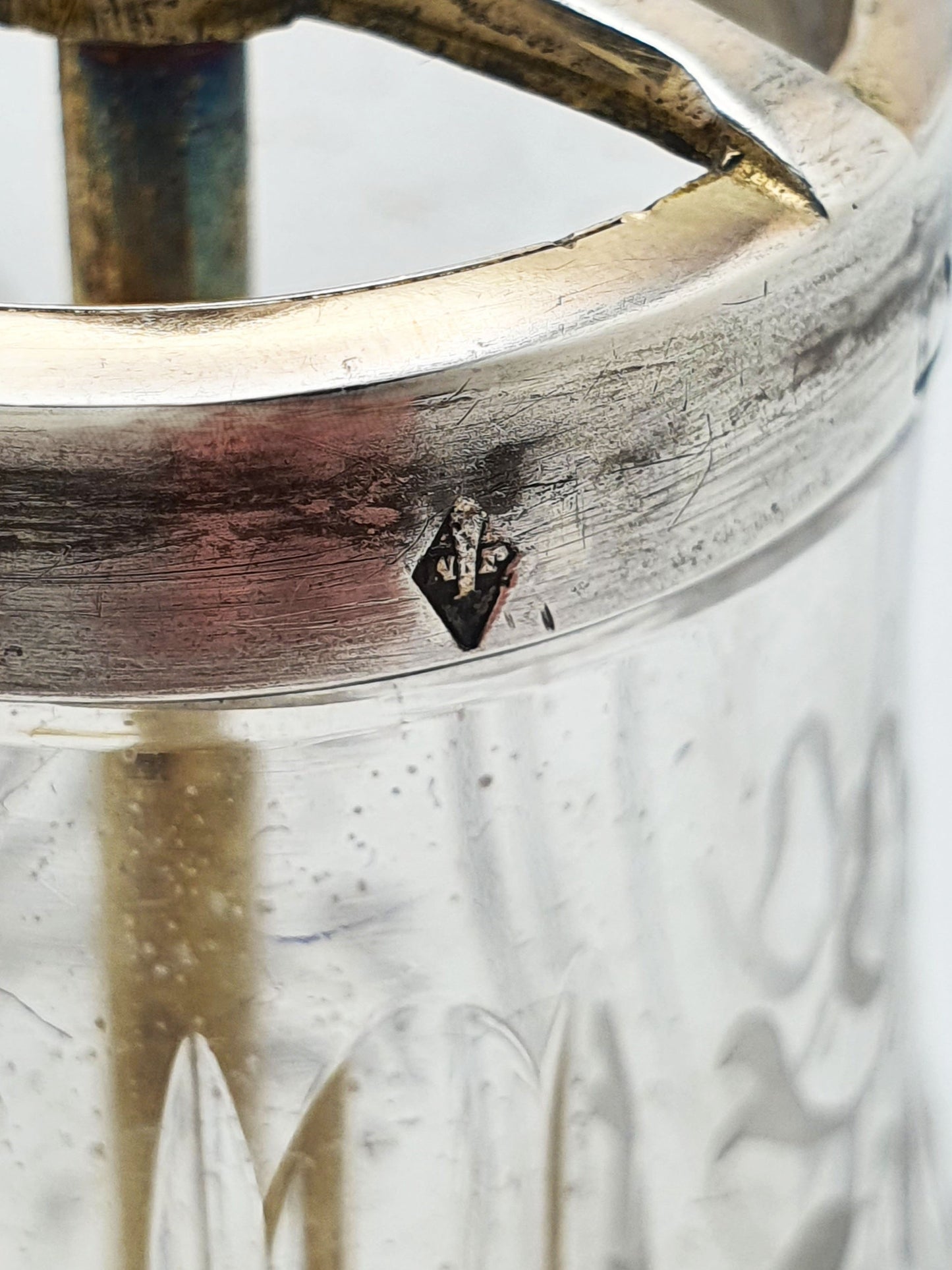 French Silver Mounted Etched Glass Push-Top Salt Cellar – circa 1920