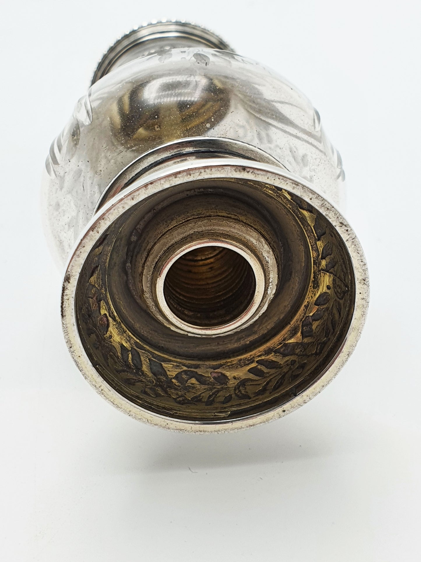 French Silver Mounted Etched Glass Push-Top Salt Cellar – circa 1920