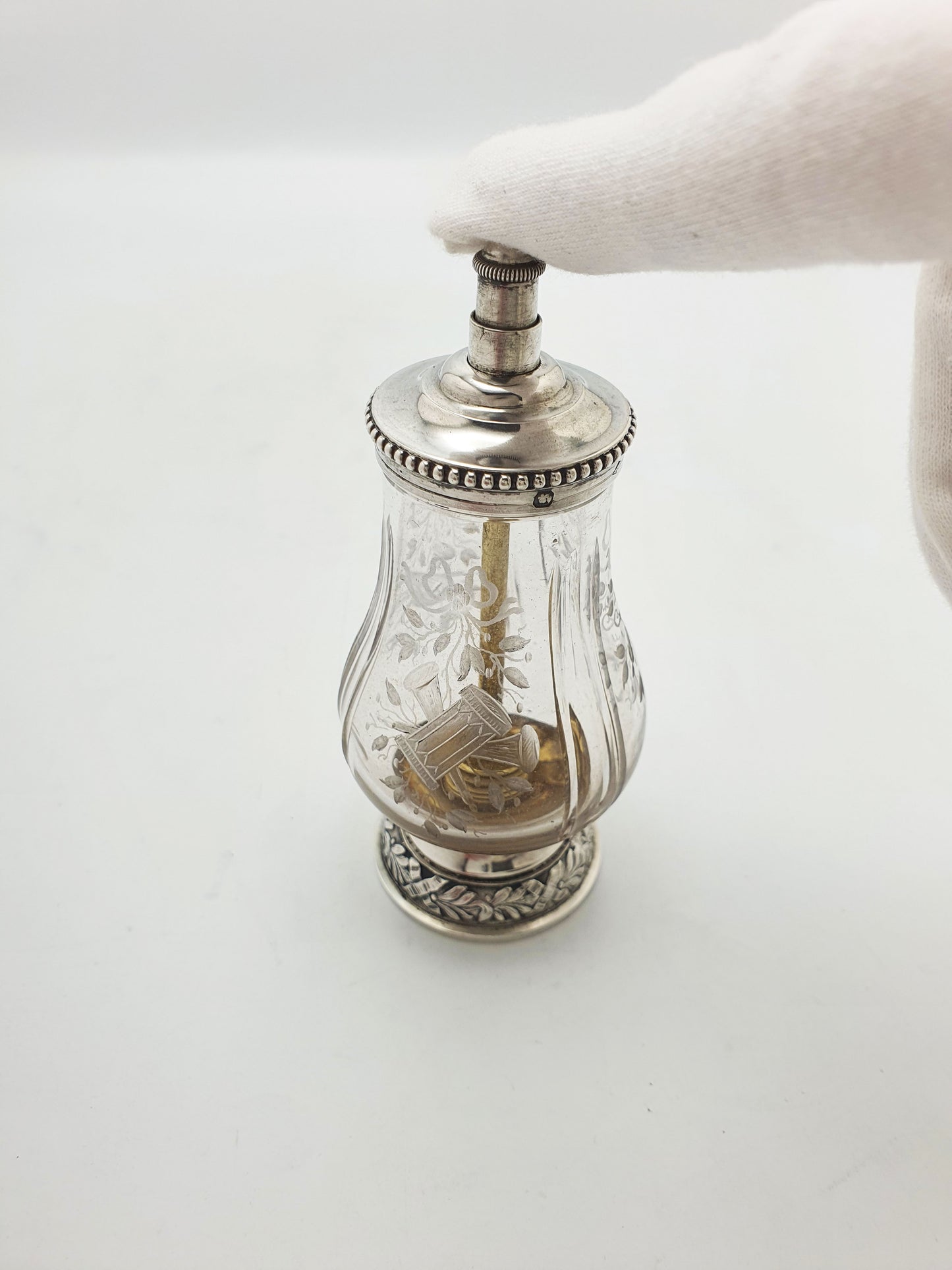 French Silver Mounted Etched Glass Push-Top Salt Cellar – circa 1920