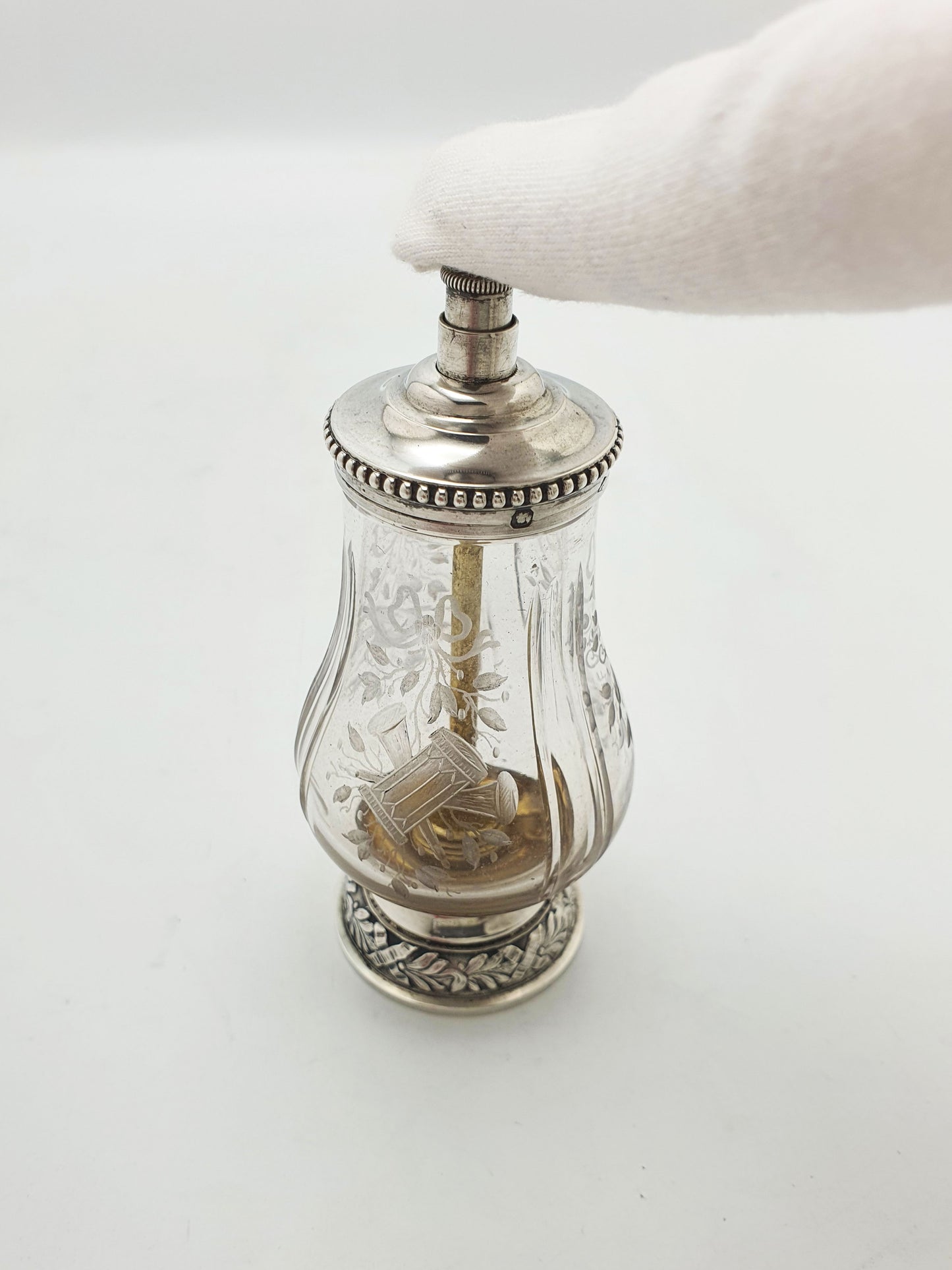 French Silver Mounted Etched Glass Push-Top Salt Cellar – circa 1920