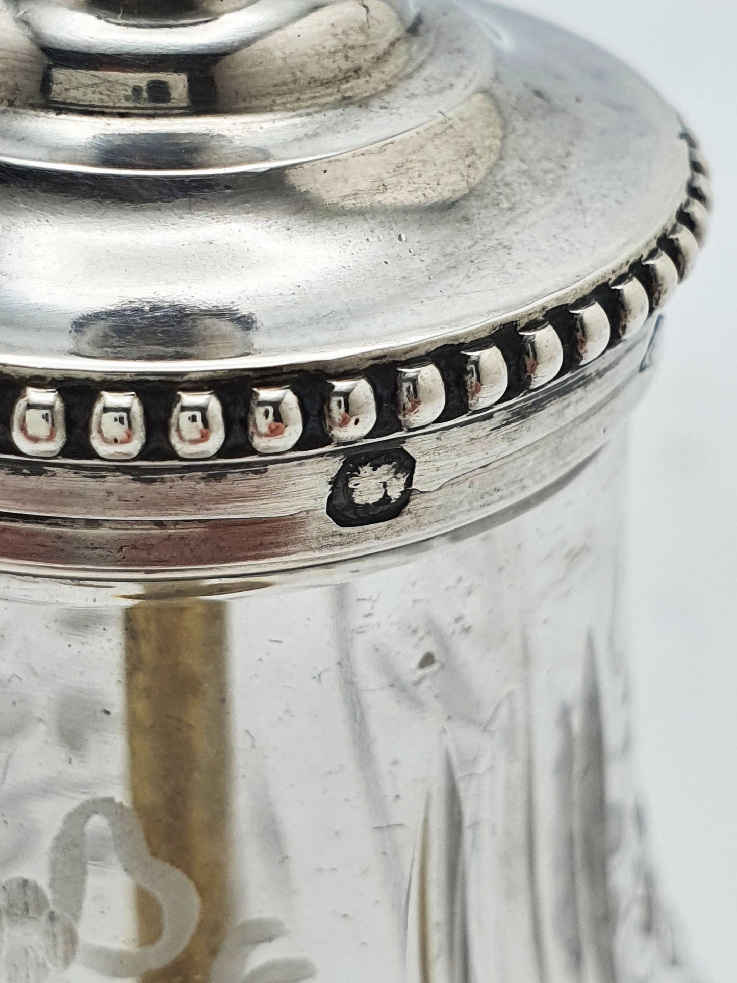 French Silver Mounted Etched Glass Push-Top Salt Cellar – circa 1920
