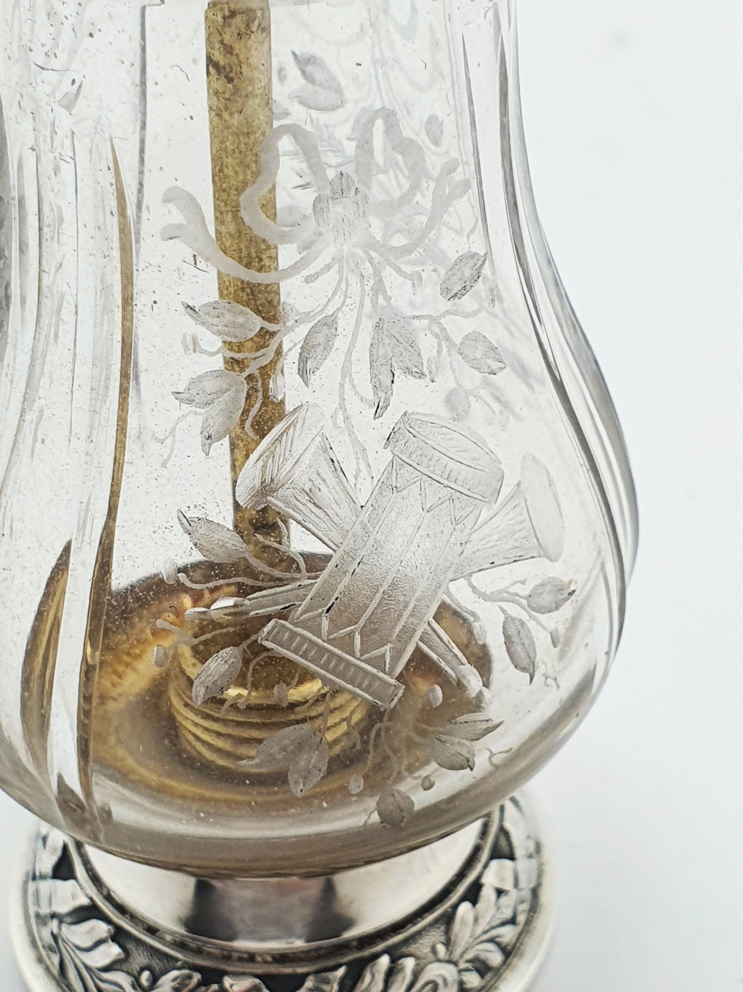 French Silver Mounted Etched Glass Push-Top Salt Cellar – circa 1920