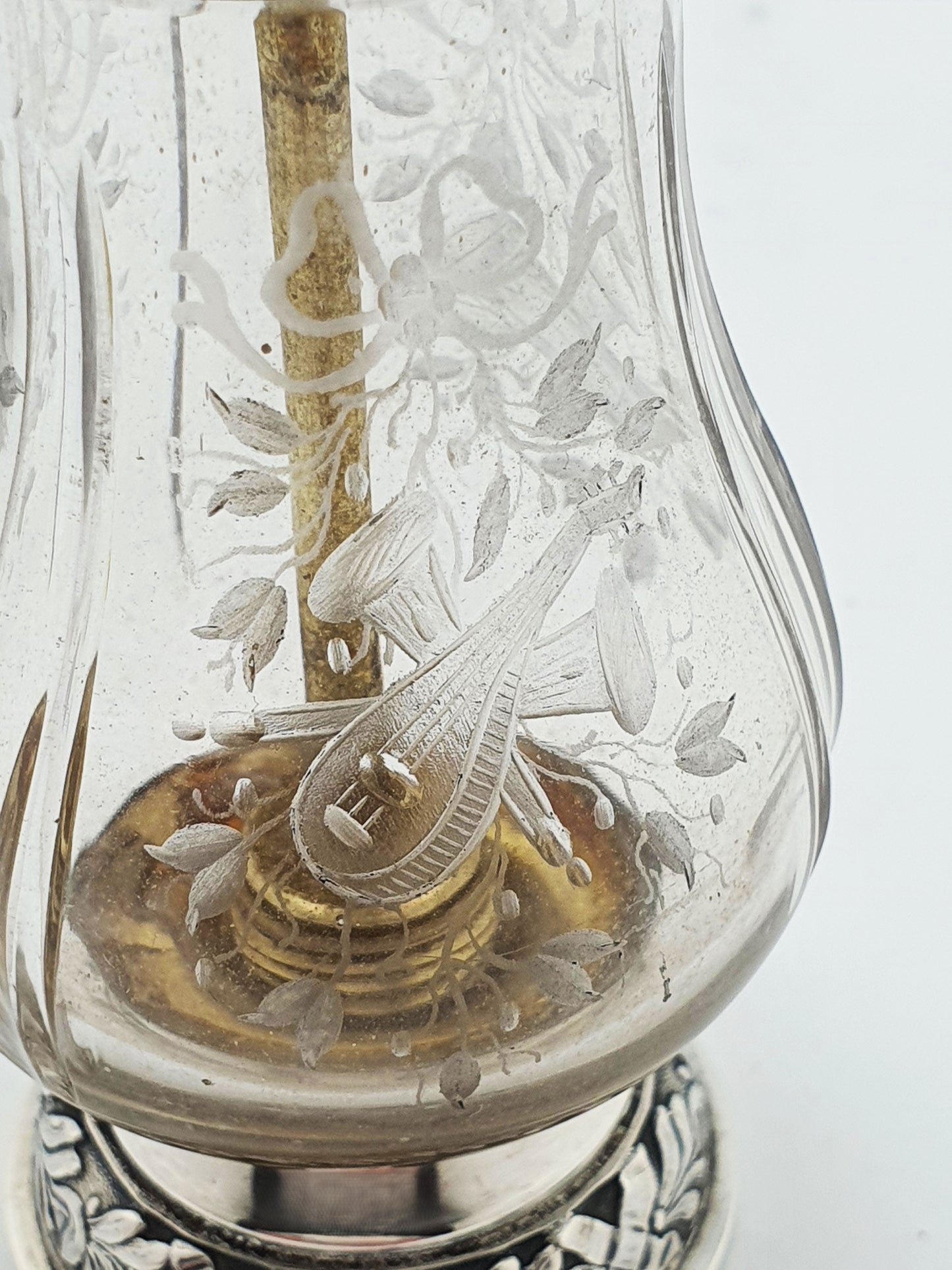 French Silver Mounted Etched Glass Push-Top Salt Cellar – circa 1920