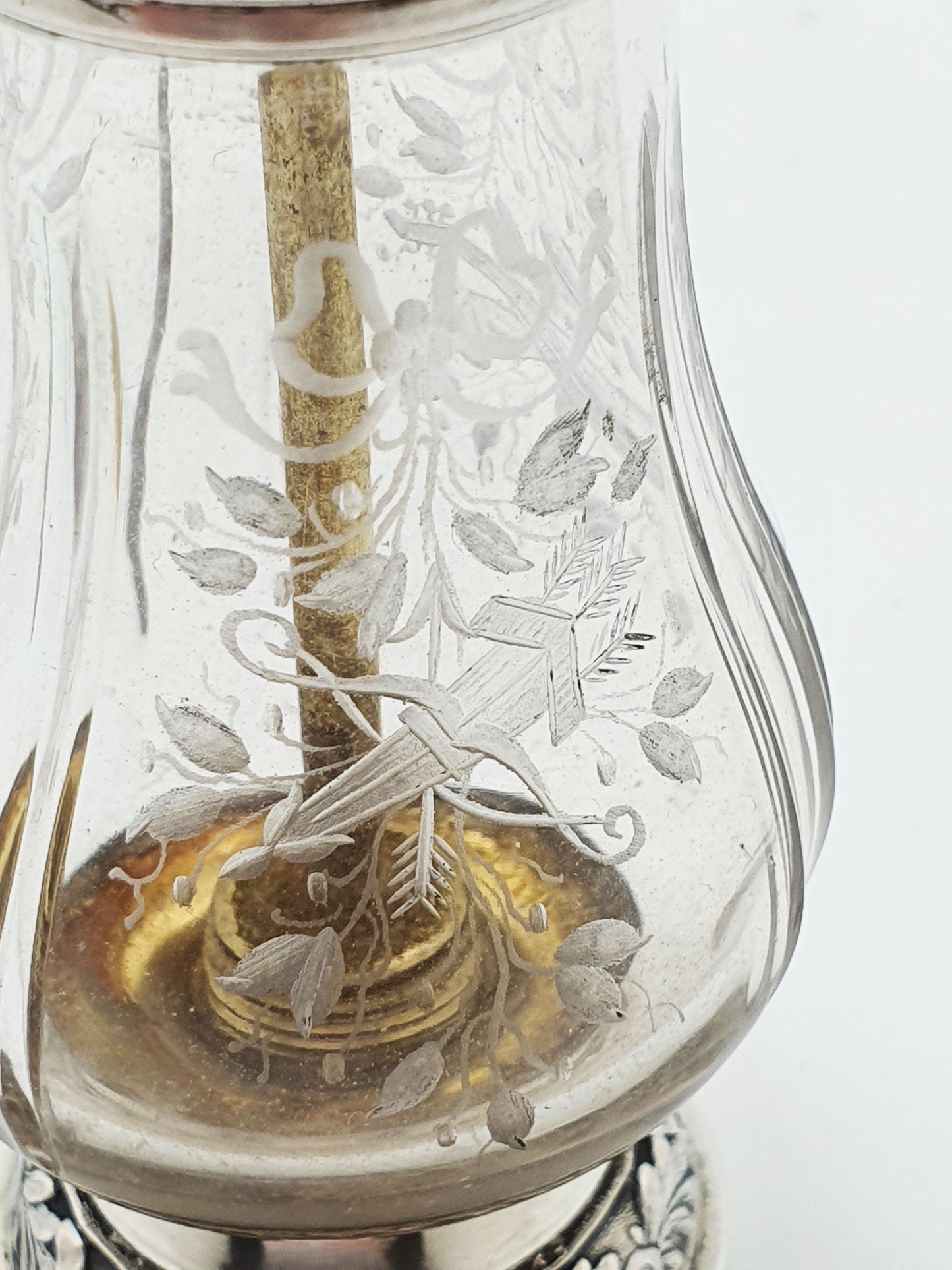 French Silver Mounted Etched Glass Push-Top Salt Cellar – circa 1920