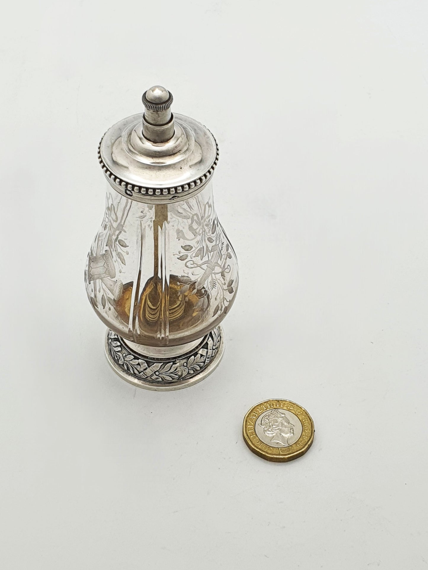 French Silver Mounted Etched Glass Push-Top Salt Cellar – circa 1920