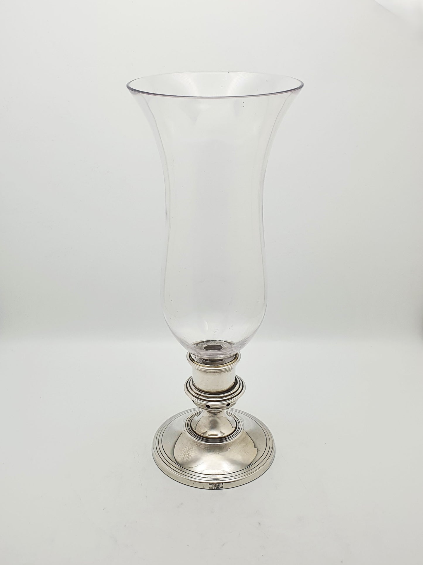 Nice Vintage Silver Plated Hurricane Lamp With Clear Glass Shade – circa 1960