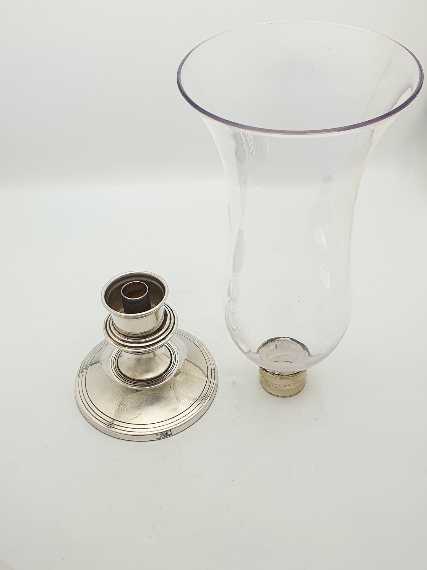 Nice Vintage Silver Plated Hurricane Lamp With Clear Glass Shade – circa 1960