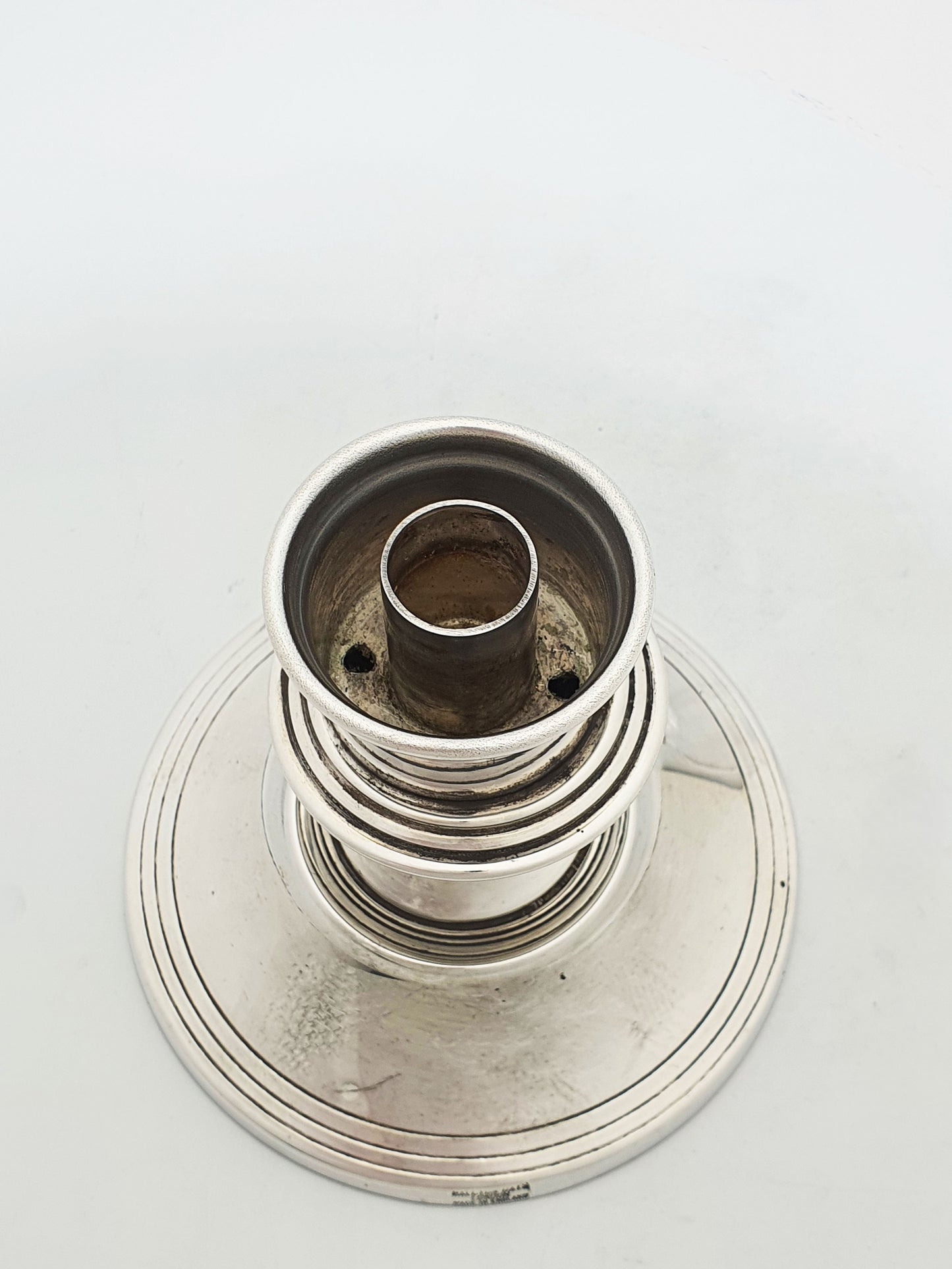 Nice Vintage Silver Plated Hurricane Lamp With Clear Glass Shade – circa 1960