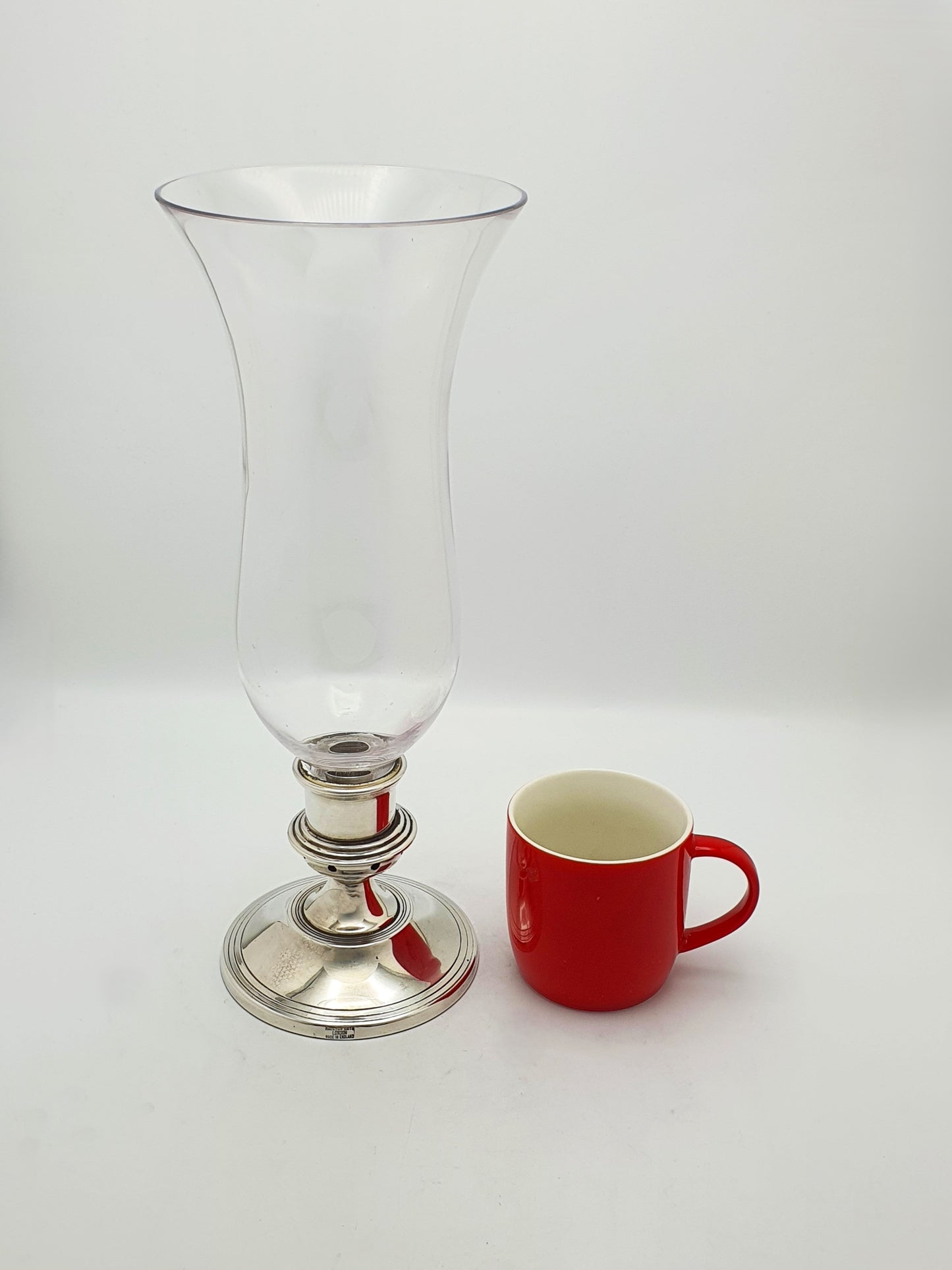 Nice Vintage Silver Plated Hurricane Lamp With Clear Glass Shade – circa 1960