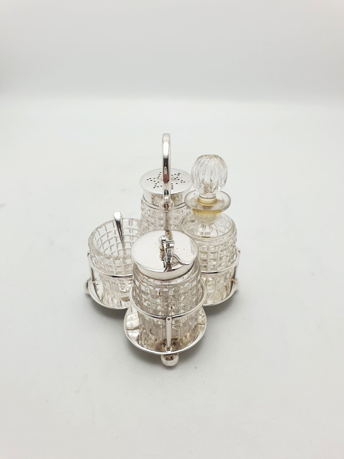 Antique Silver Plated And Cut Glass Condiment Set – circa 1920