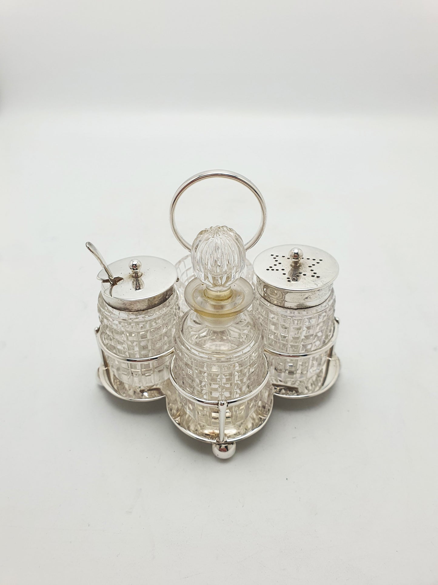 Antique Silver Plated And Cut Glass Condiment Set – circa 1920