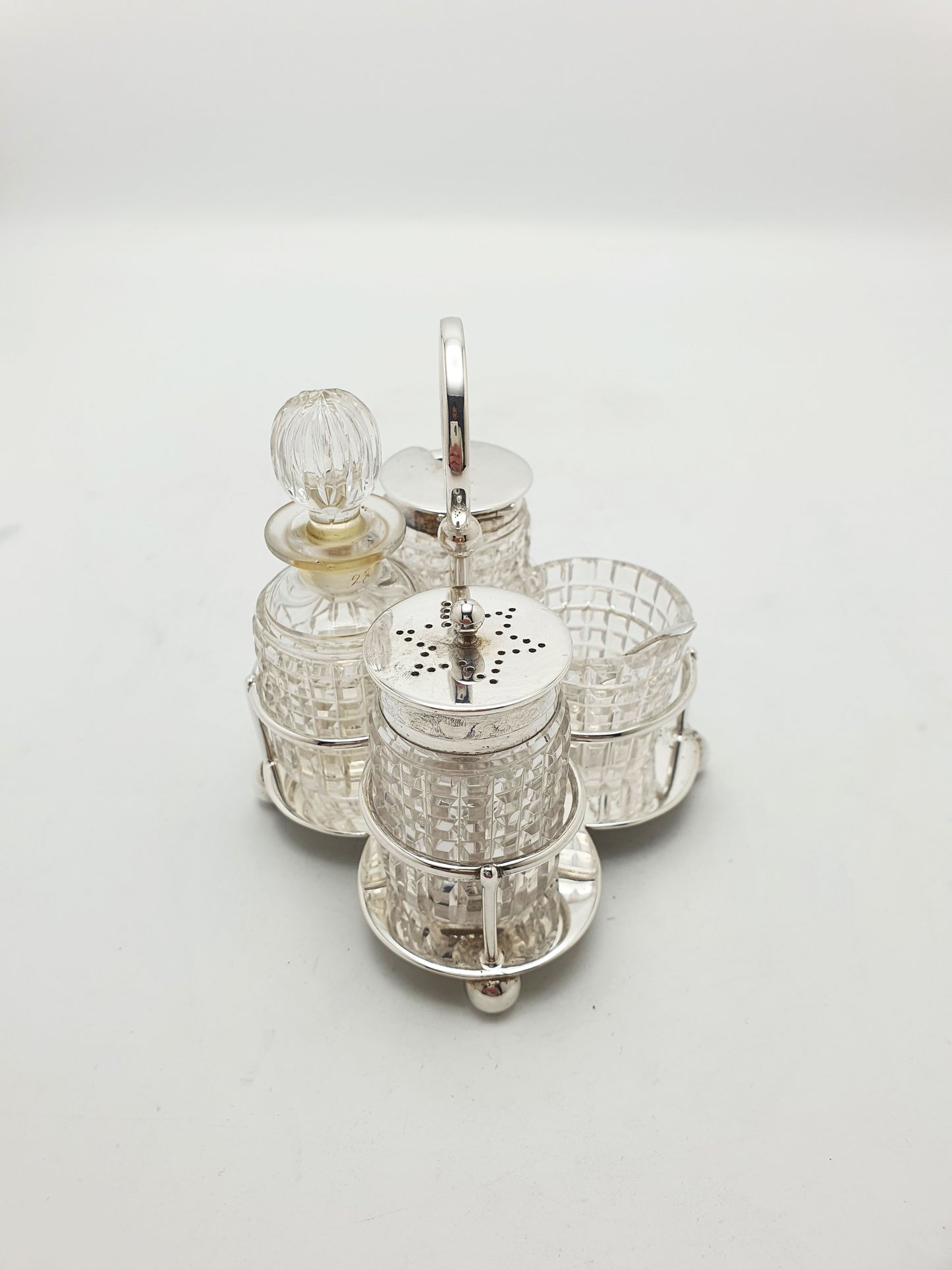 Antique Silver Plated And Cut Glass Condiment Set – circa 1920