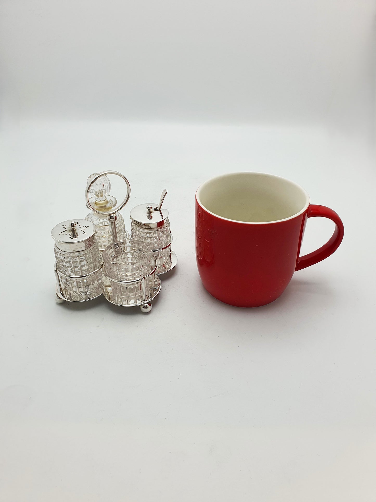 Antique Silver Plated And Cut Glass Condiment Set – circa 1920