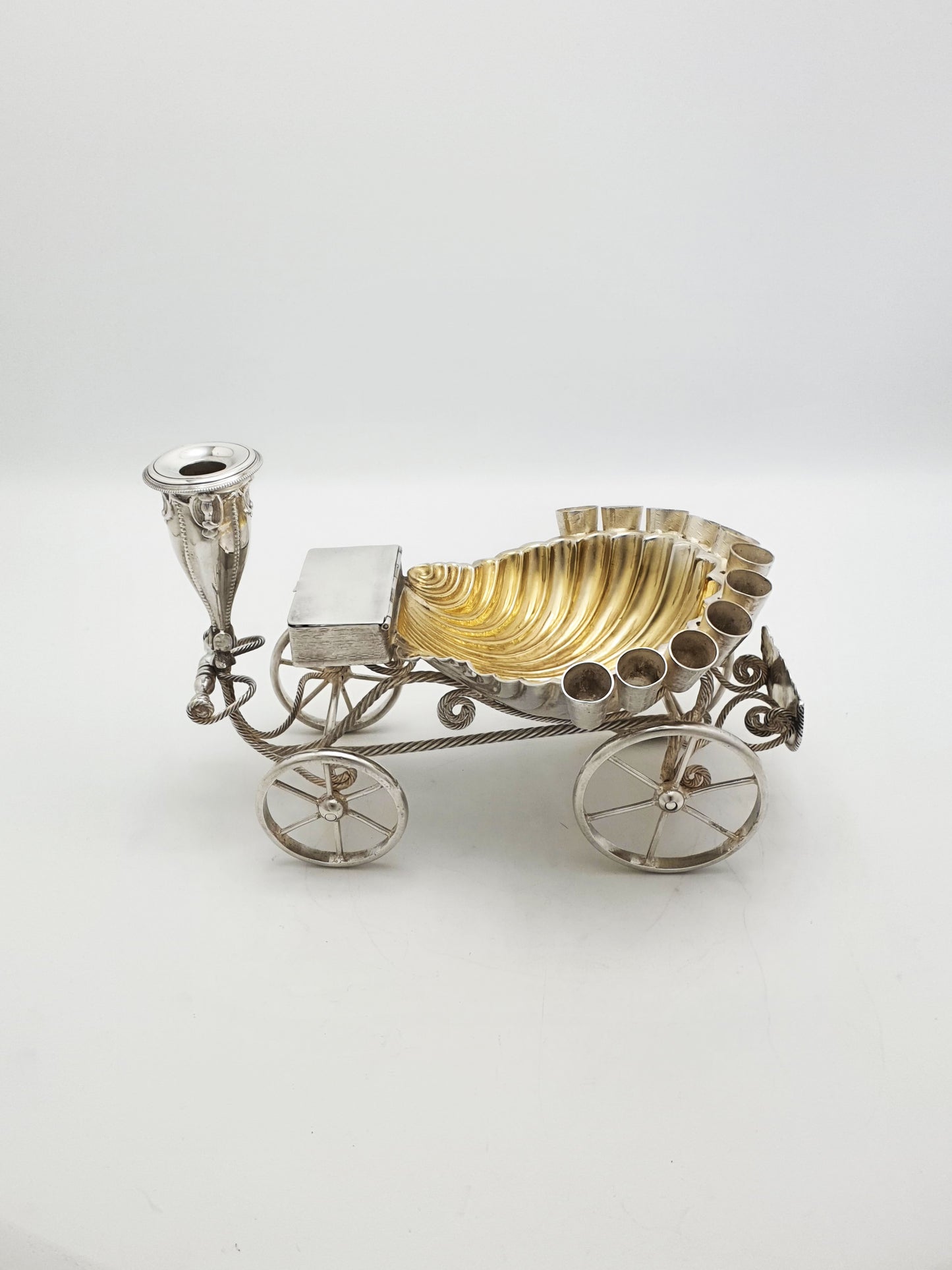 Unusual Antique Victorian Cigar Trolley With Gilt Shell Ashtray – circa 1860
